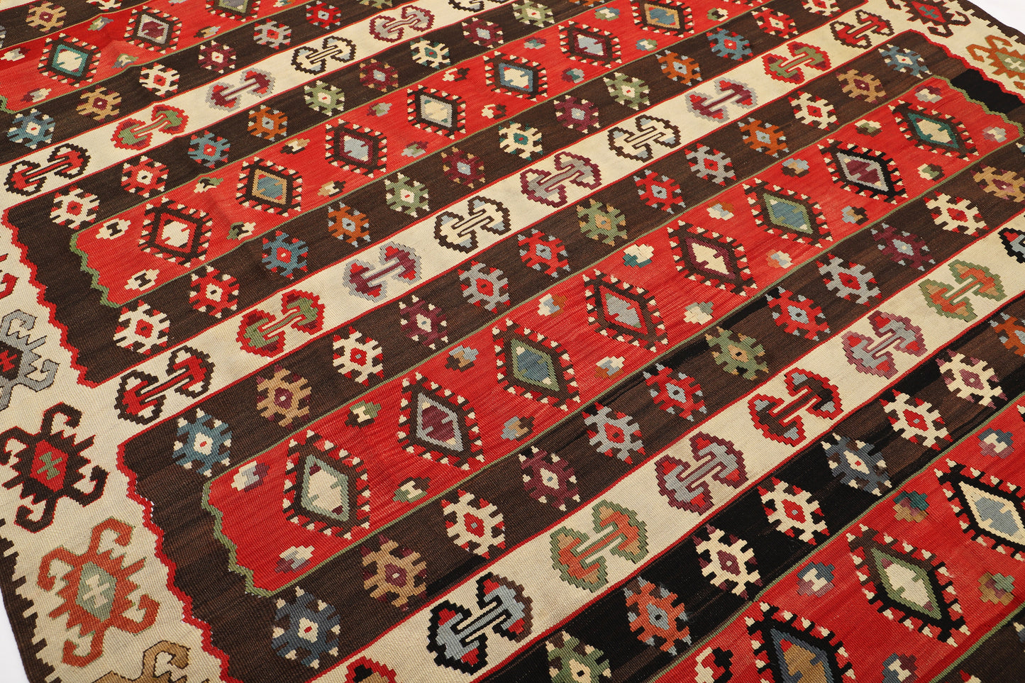 1970s Vintage Hand Knotted All Wool Balkan Kilim Rug,