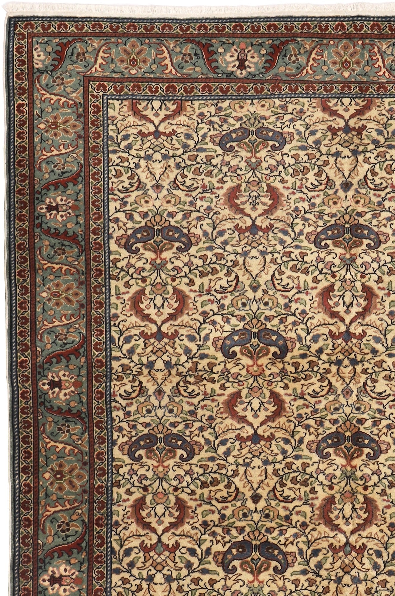 1980s Vintage Hand Knotted Wool on Cotton Turkish Rug, Kayseri Carpet (6′6″ × 9′11″)