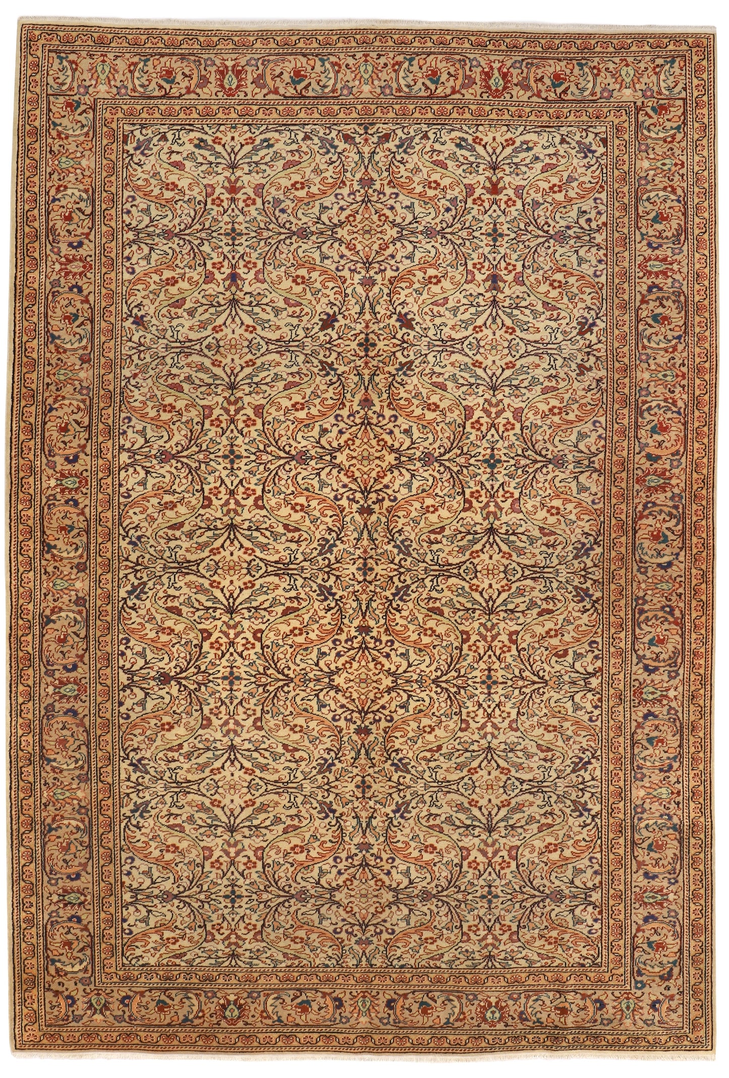 Vintage Hand Knotted Wool on Cotton Turkish Rug, Kayseri Carpet