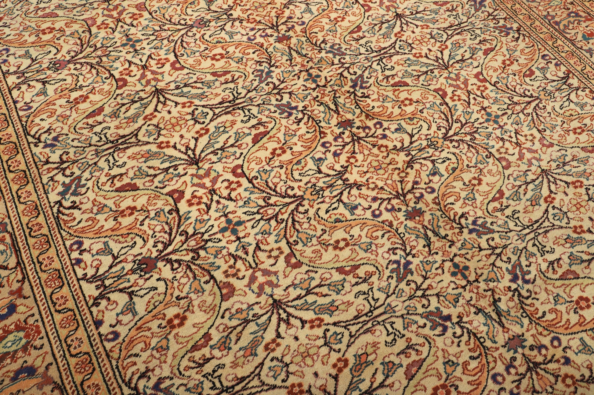 Vintage Hand Knotted Wool on Cotton Turkish Rug, Kayseri Carpet