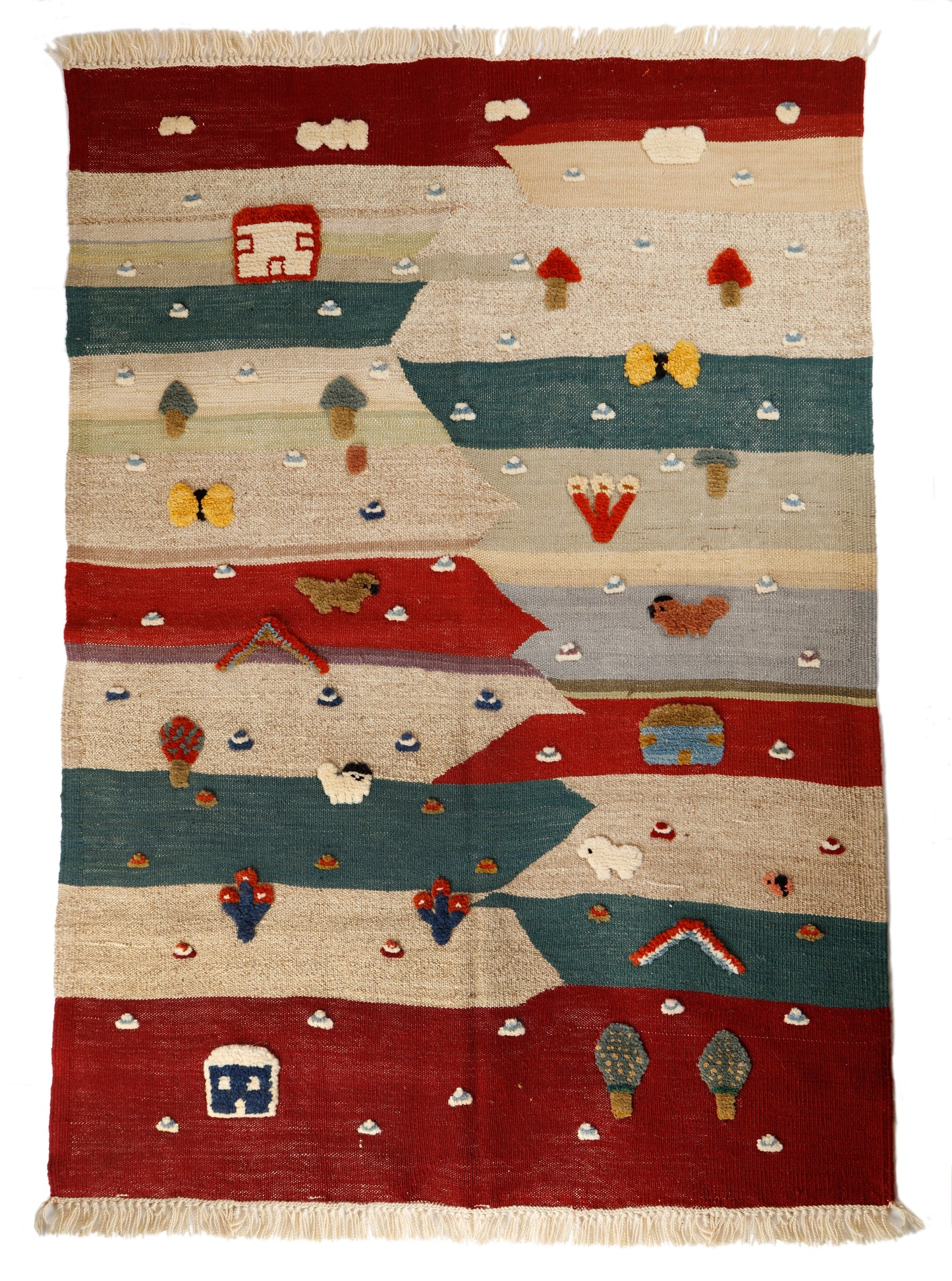 Handwoven Kids Rug: Colorful Street Turkish Kilim Rug (4`1`` x 5`3``)