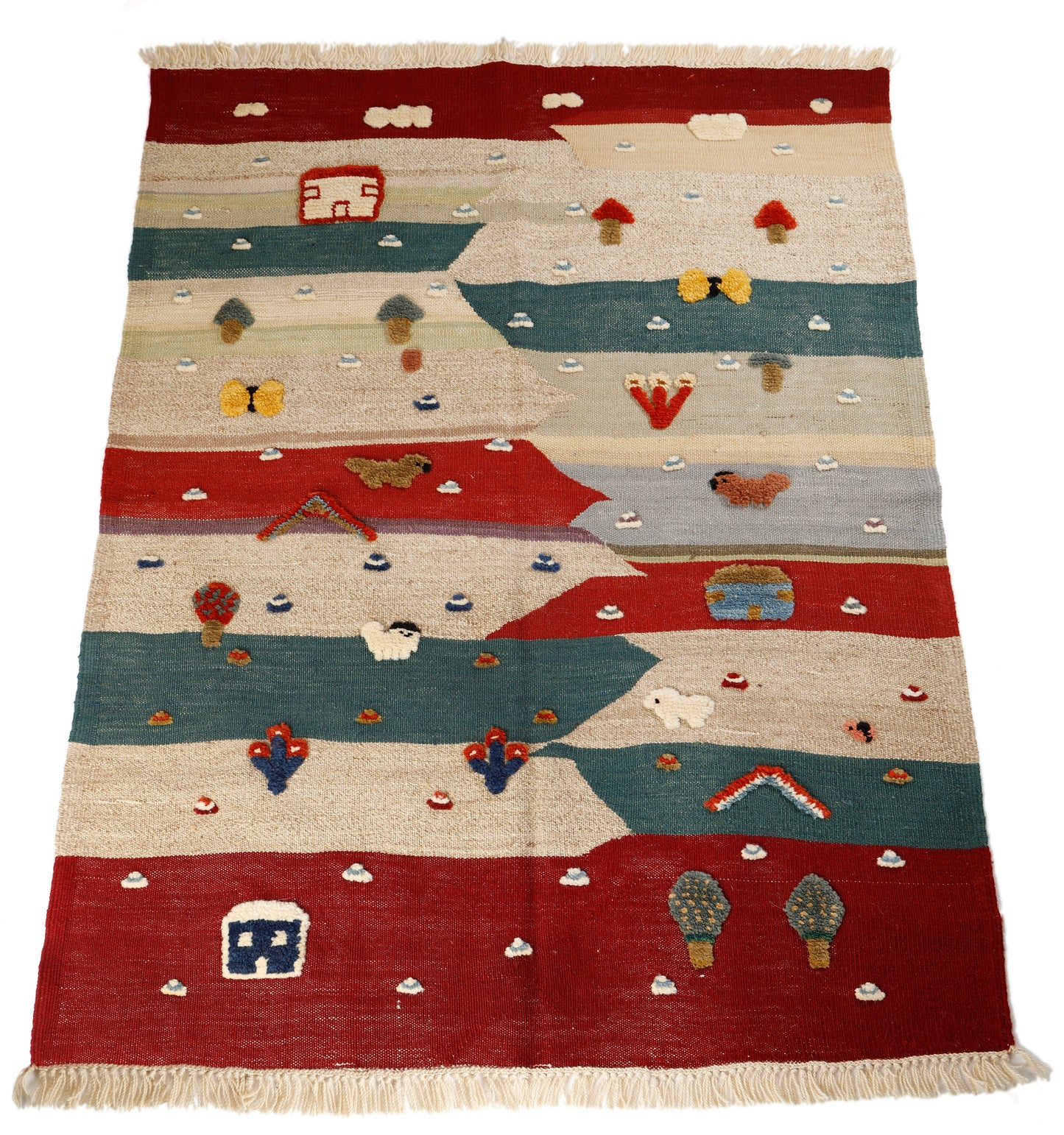 Handwoven Kids Rug: Colorful Street Turkish Kilim Rug (4`1`` x 5`3``)