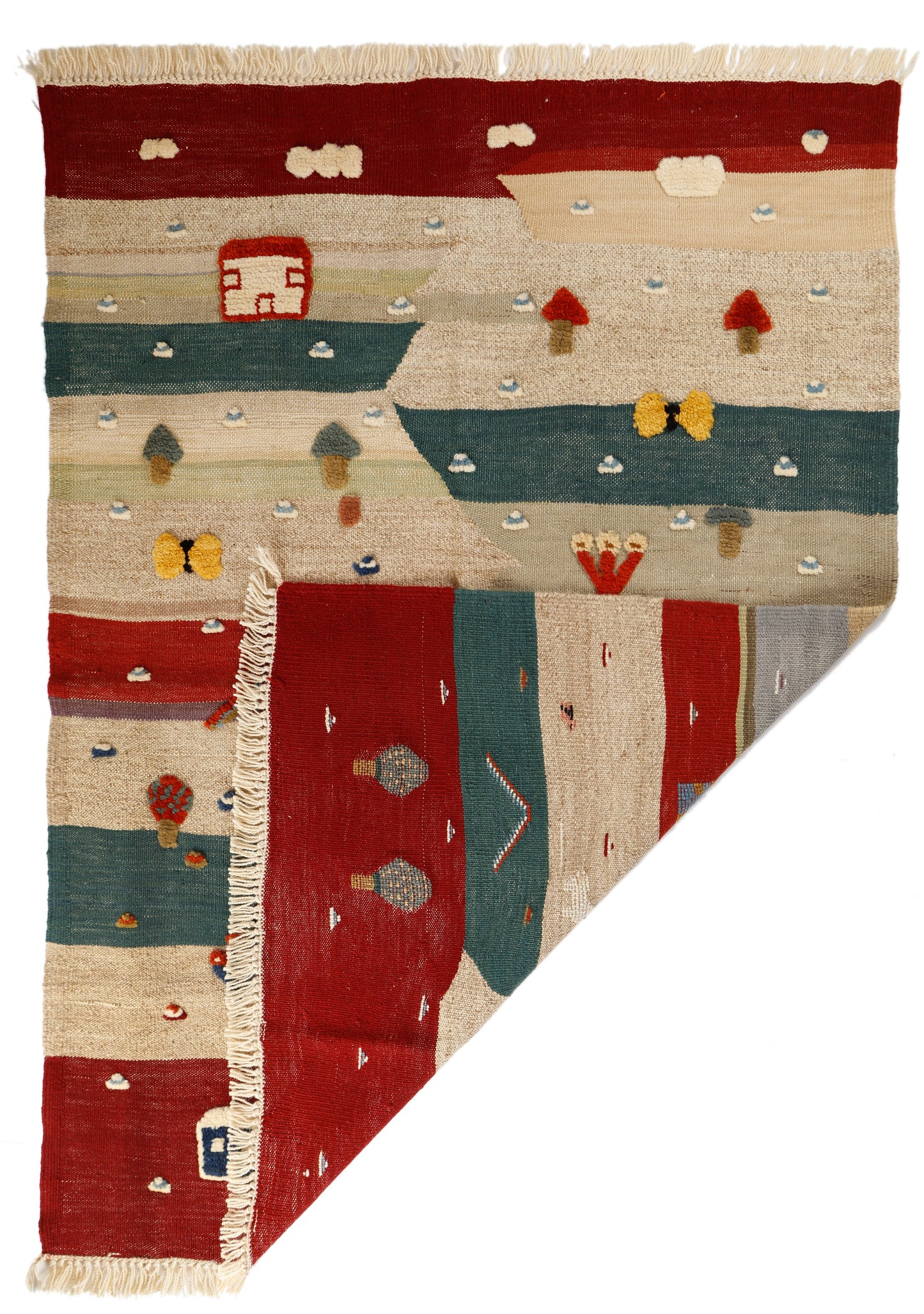 Handwoven Kids Rug: Colorful Street Turkish Kilim Rug (4`1`` x 5`3``)