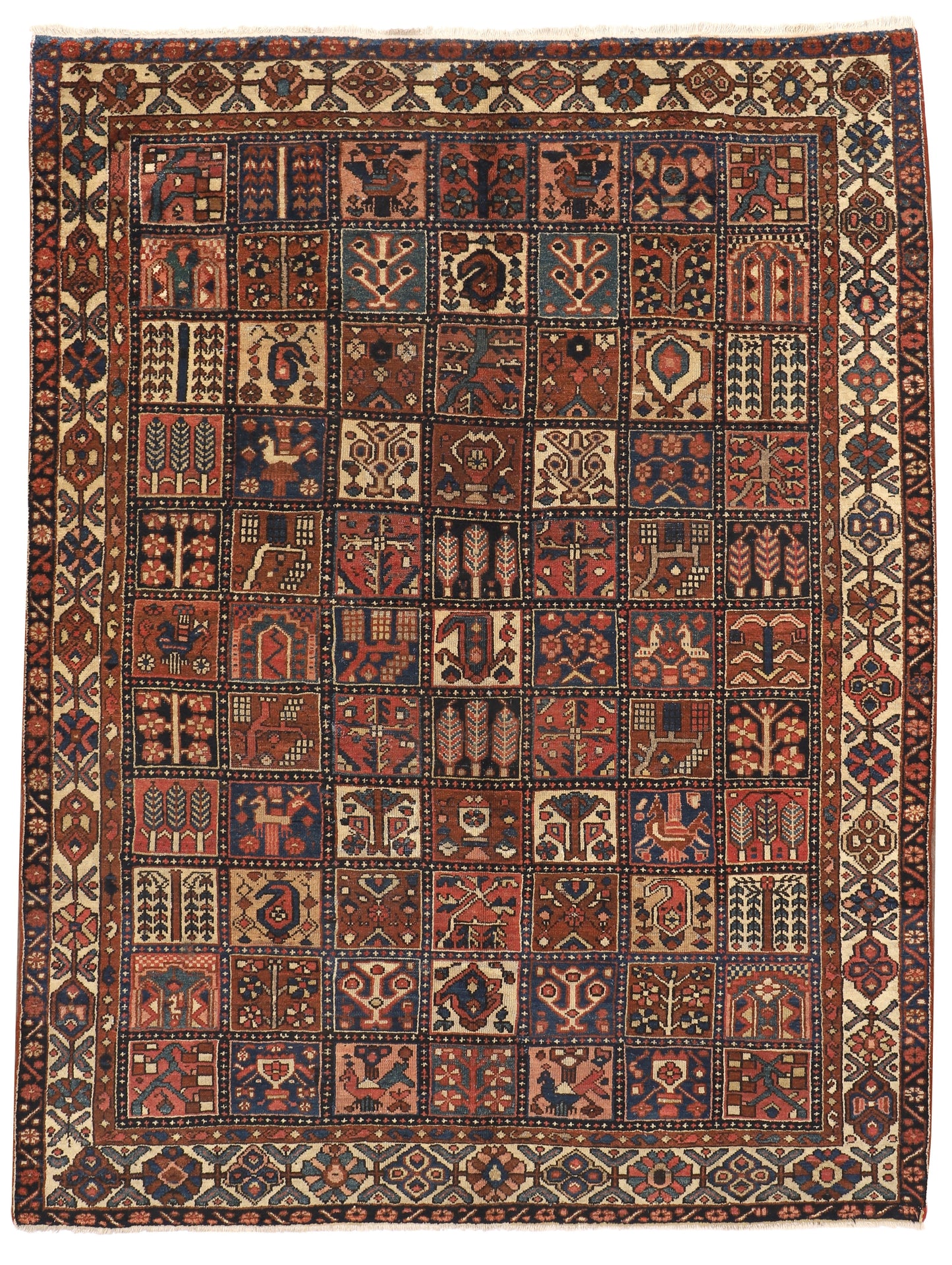 1960s Semi-Antique, Hand Knotted, All Wool Kurdish Rug, Bakhtiari Carpet (7'x9'3")