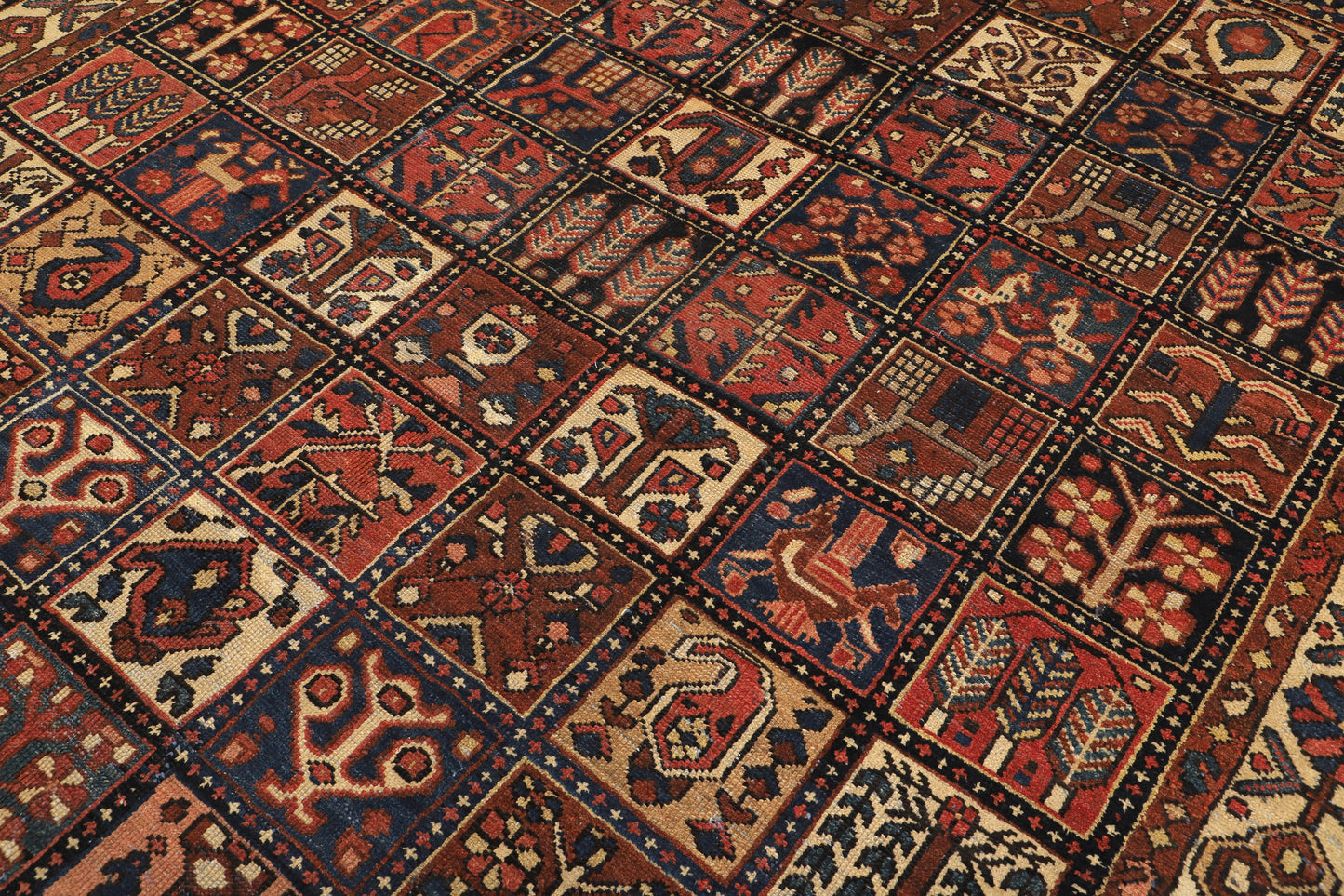 1960s Semi-Antique, Hand Knotted, All Wool Kurdish Rug, Bakhtiari Carpet (7'x9'3")