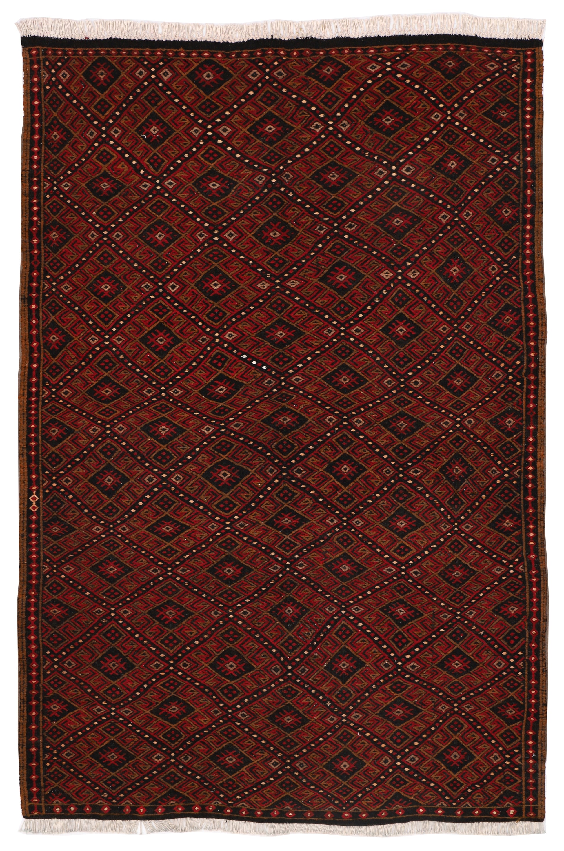 Vintage Hand Knotted Wool on Cotton Turkish Kilim Rug, Malatya Cicim