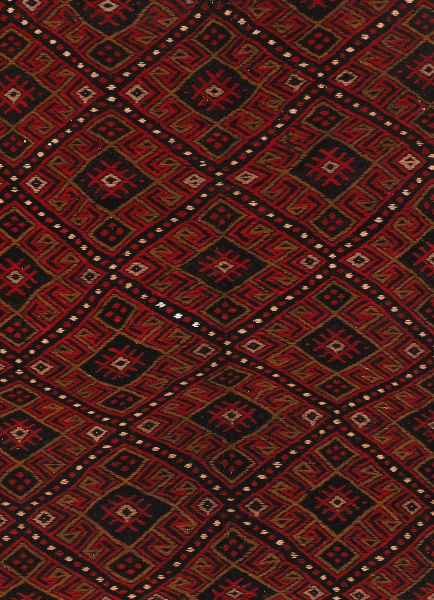 1970s Vintage Hand Knotted Wool on Cotton Turkish Kilim Rug, Malatya Cicim (5′ × 7′6″)