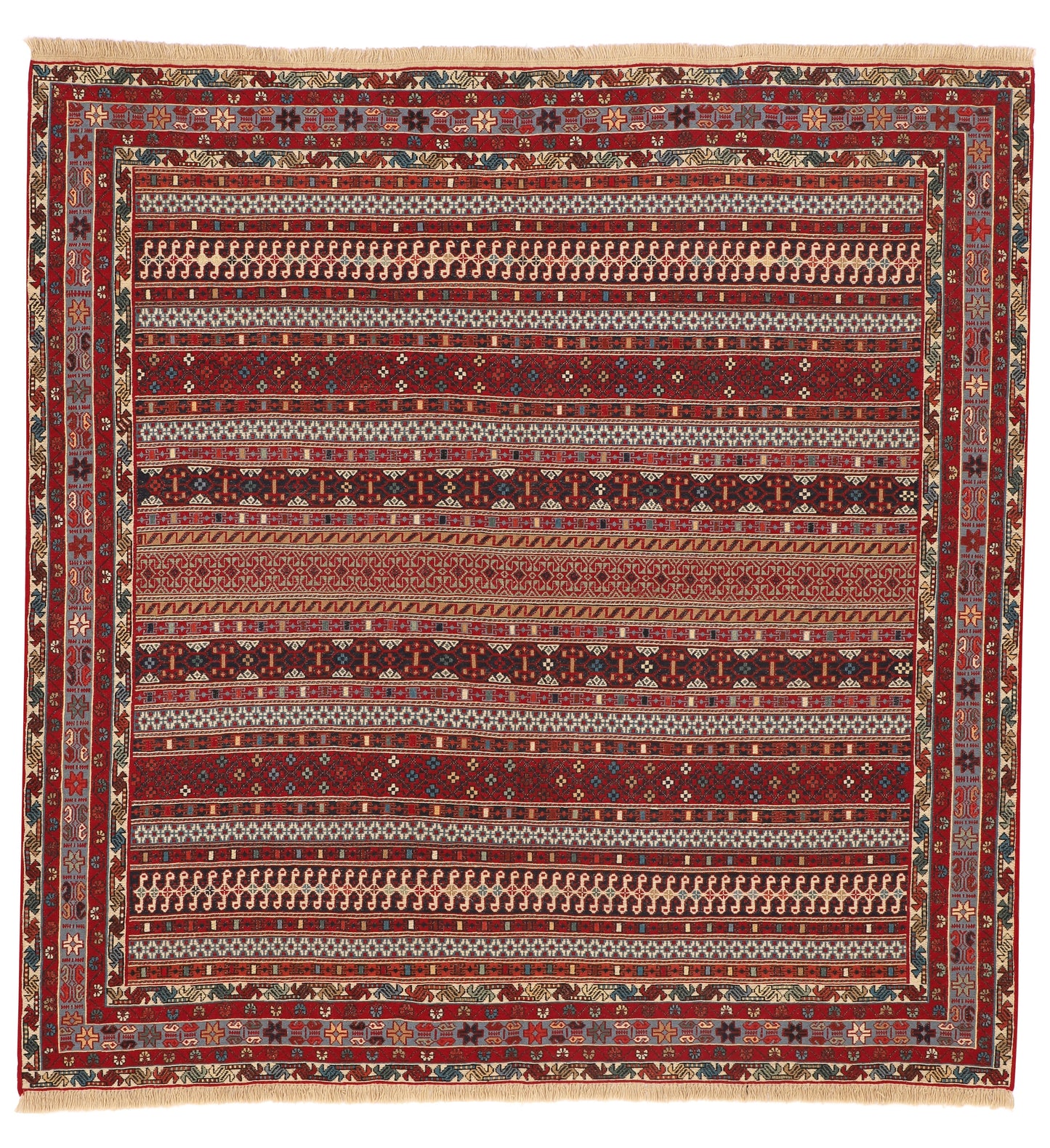 Hand Wowen All Wool Turkish Kilim Rug, Rahrah Soumak (6′6″ × 6′7″)