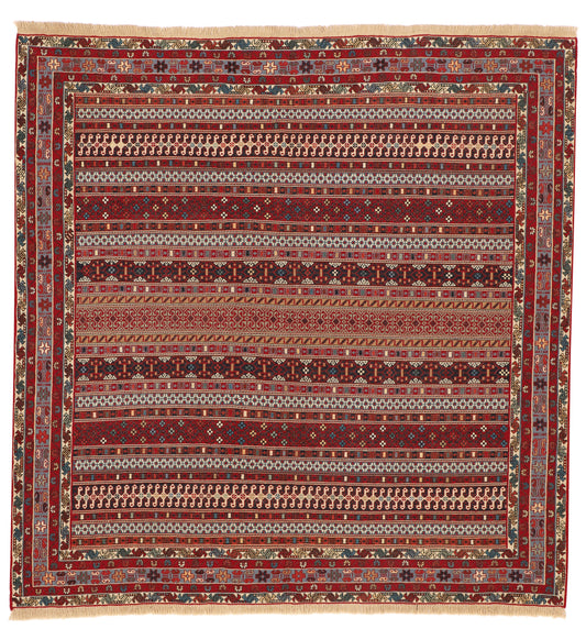 Hand Wowen All Wool Turkish Kilim Rug, Rahrah Soumak (6′6″ × 6′7″)