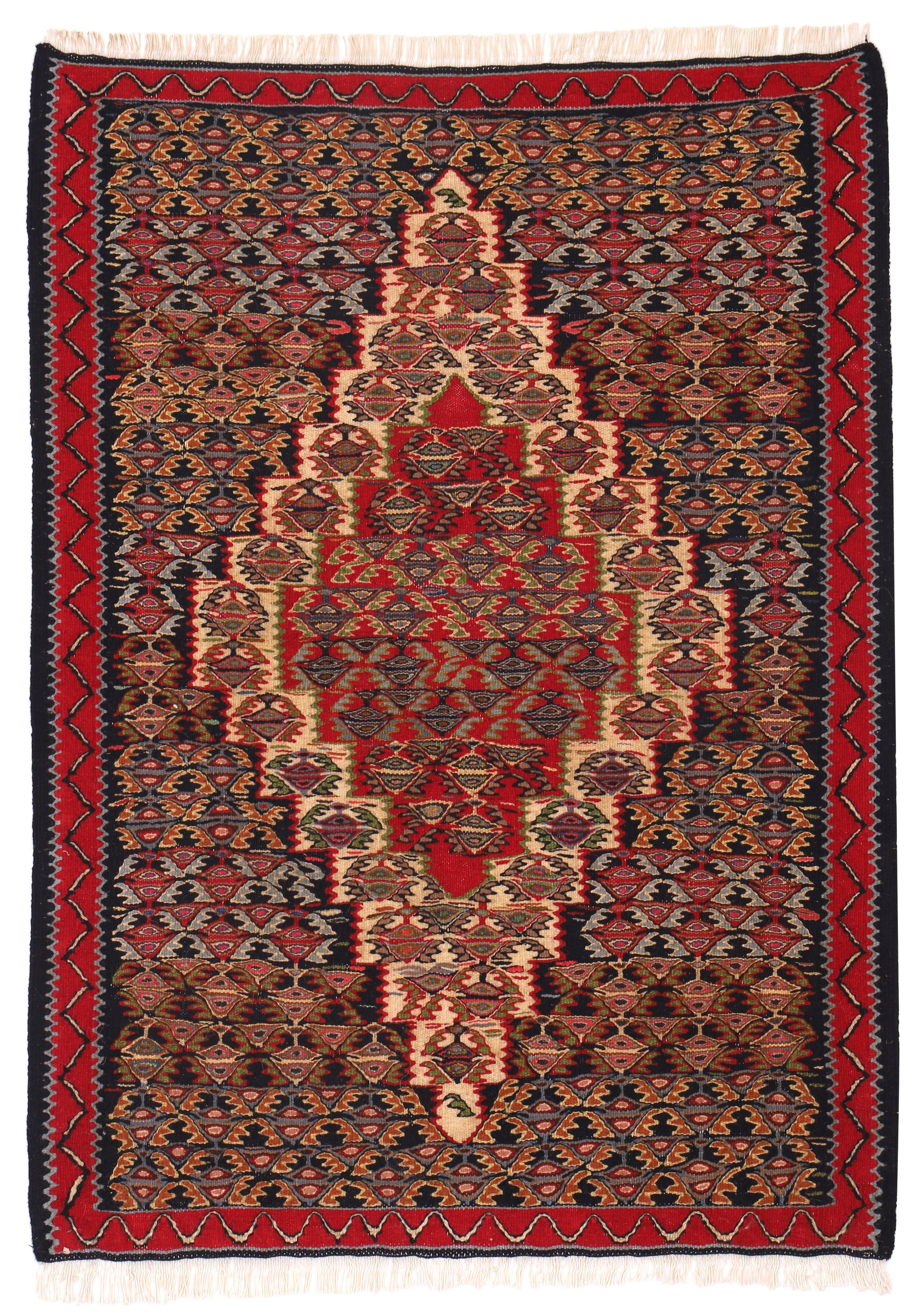 Hand Knotted Wool on Cotton Persian Kilim Rug, Senneh Kilim,