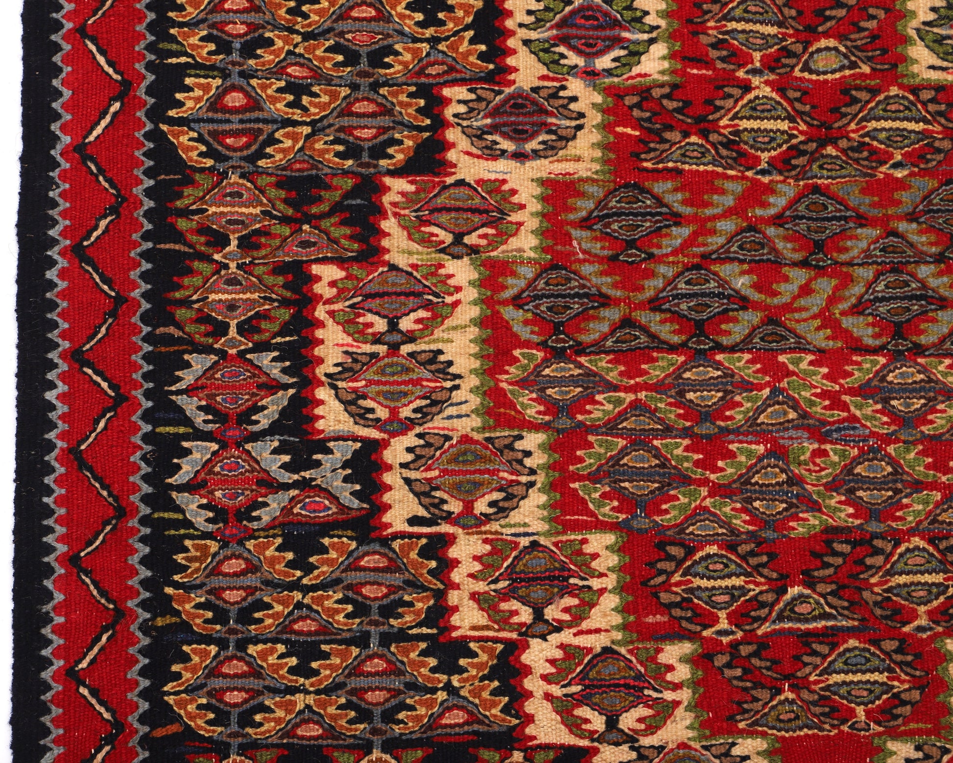 Hand Knotted Wool on Cotton Persian Kilim Rug, Senneh Kilim,