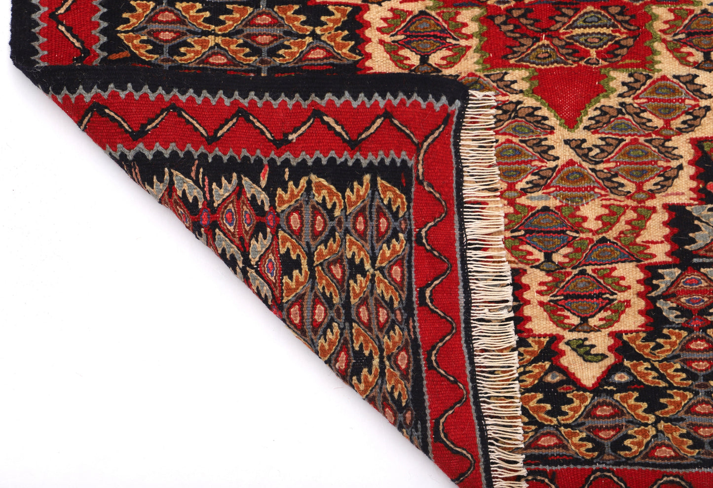 Hand Knotted Wool on Cotton Persian Kilim Rug, Senneh Kilim,