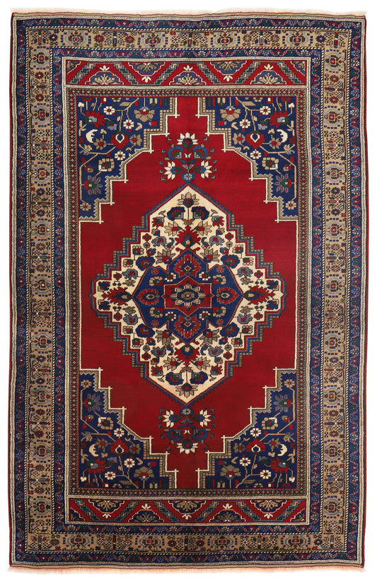 1970s Vintage Hand Knotted All Wool Turkish Rug, Taspinar Rug (6′4″ × 10′)