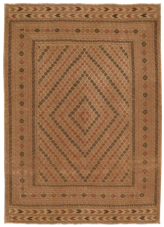 Hand Knotted All Wool Afghan Rug, Turkoman Rug (6'6" x 9')