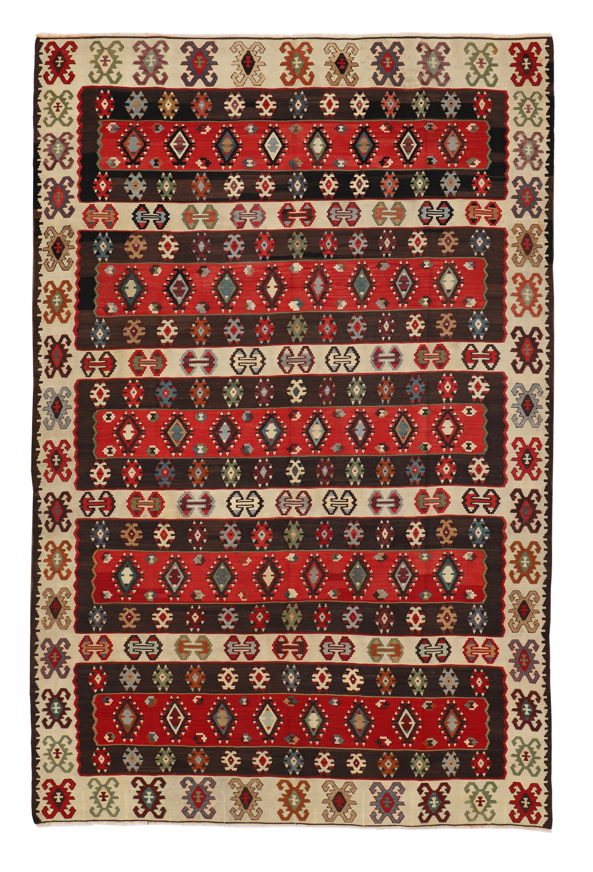 Mid Century Hand Knotted All Wool Balkan Kilim Rug