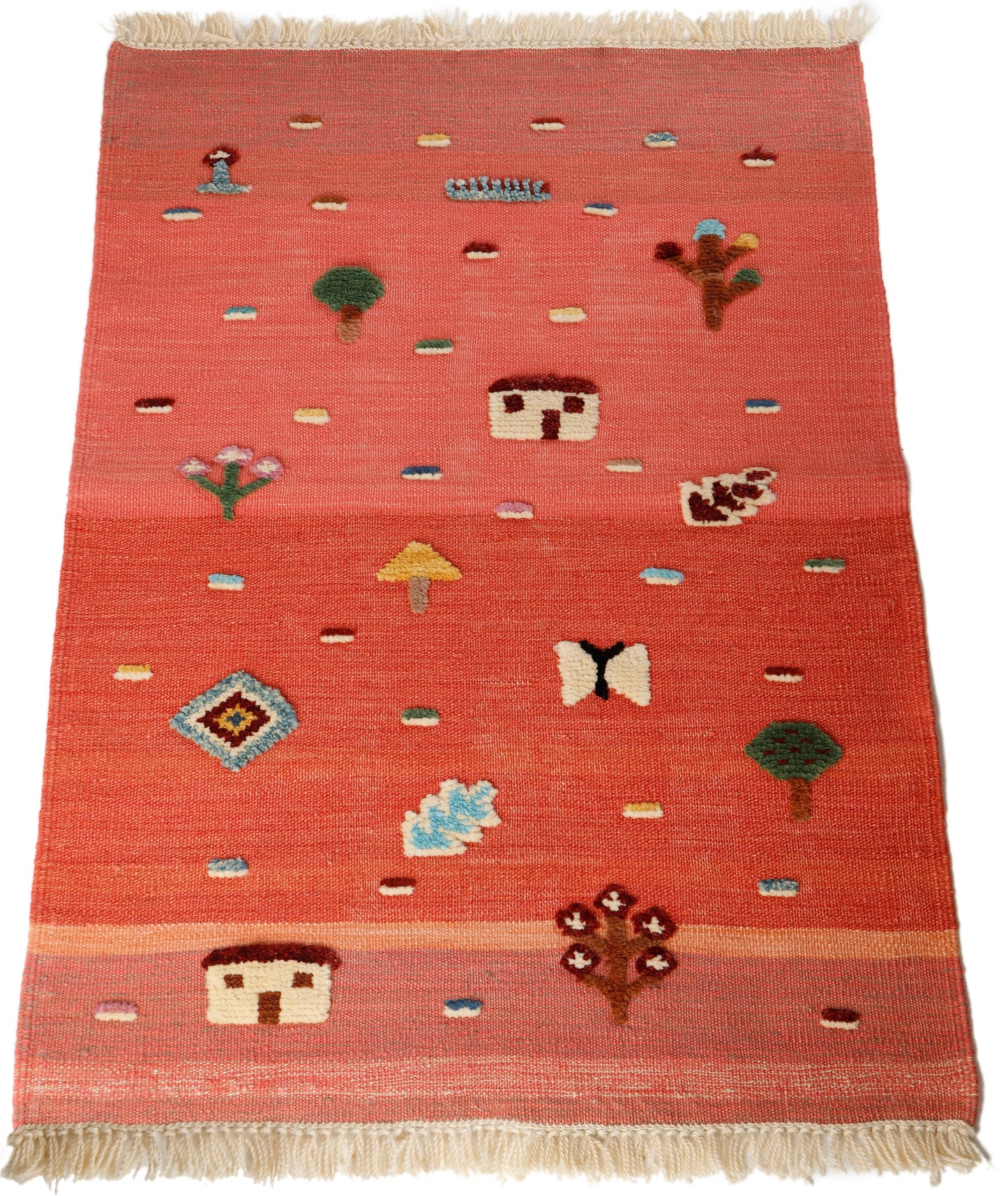 Handwoven Kids Rug: Floor is Lava Turkish Kilim Rug (2`7`` x 3`7``)