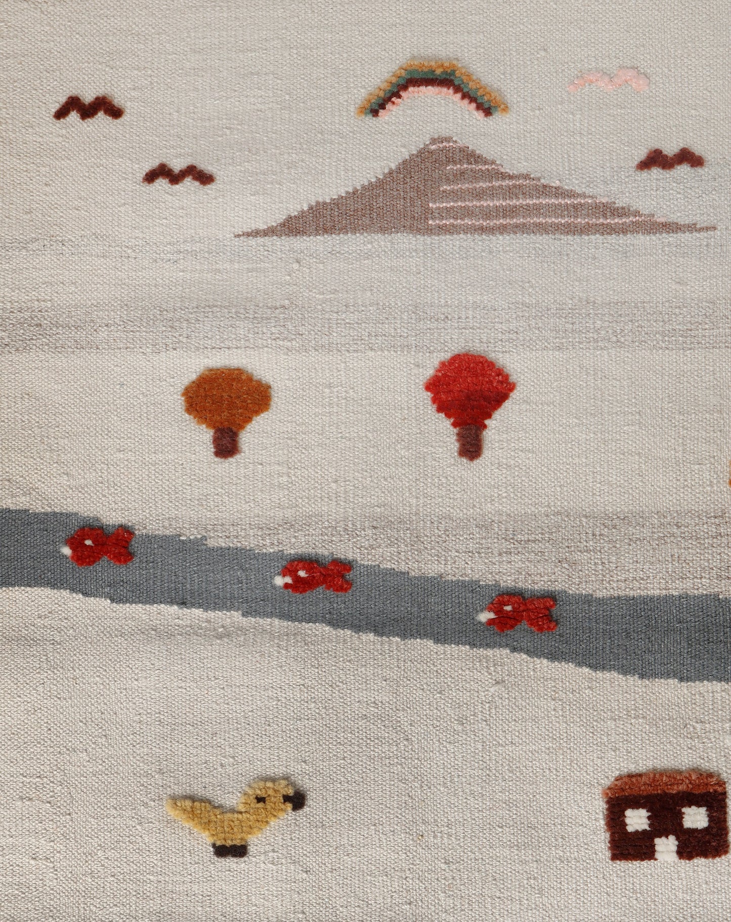 Handwoven Kids Rug: Three Red Fish Turkish Kilim Rug (2`9 x 3`7)