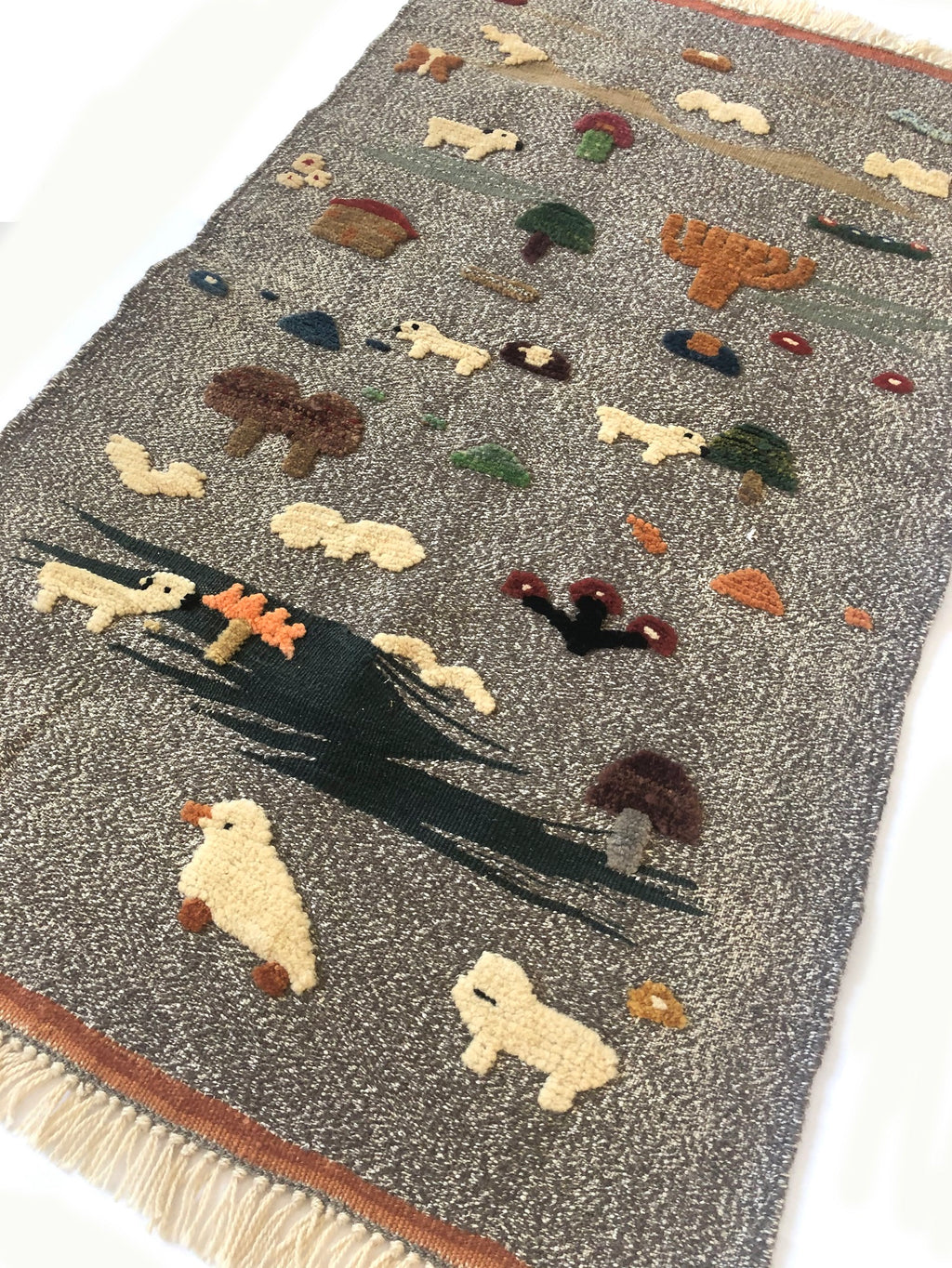 Handwoven Kids Rug: Busy Farm Turkish Kilim Rug- (2'6`` x 4'2``)