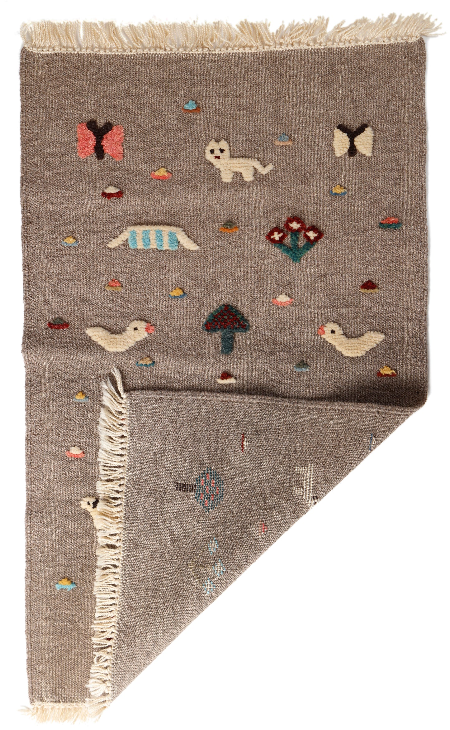 Handwoven Kids Rug: Quack, Meoww, Baa Turkish Kilim Rug (2`3`` x 3`9``)