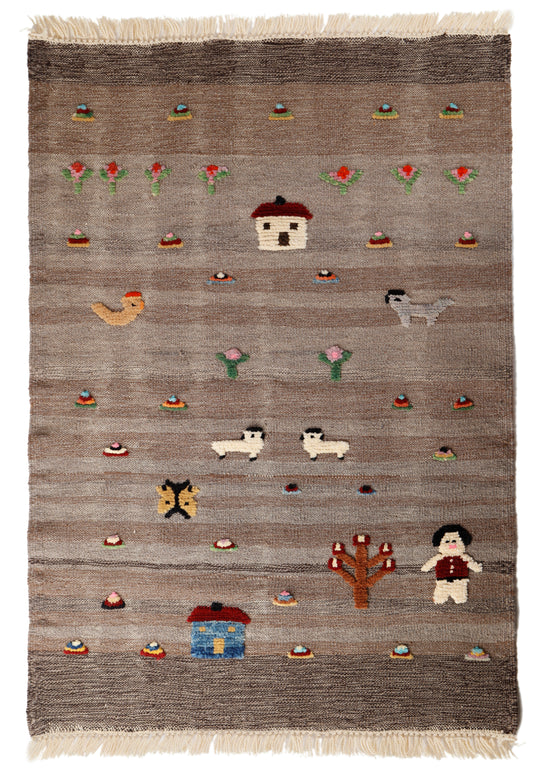 Handwoven Kids Rug: Red Roses Turkish Kilim Rug (3`0`` x 4`4``)