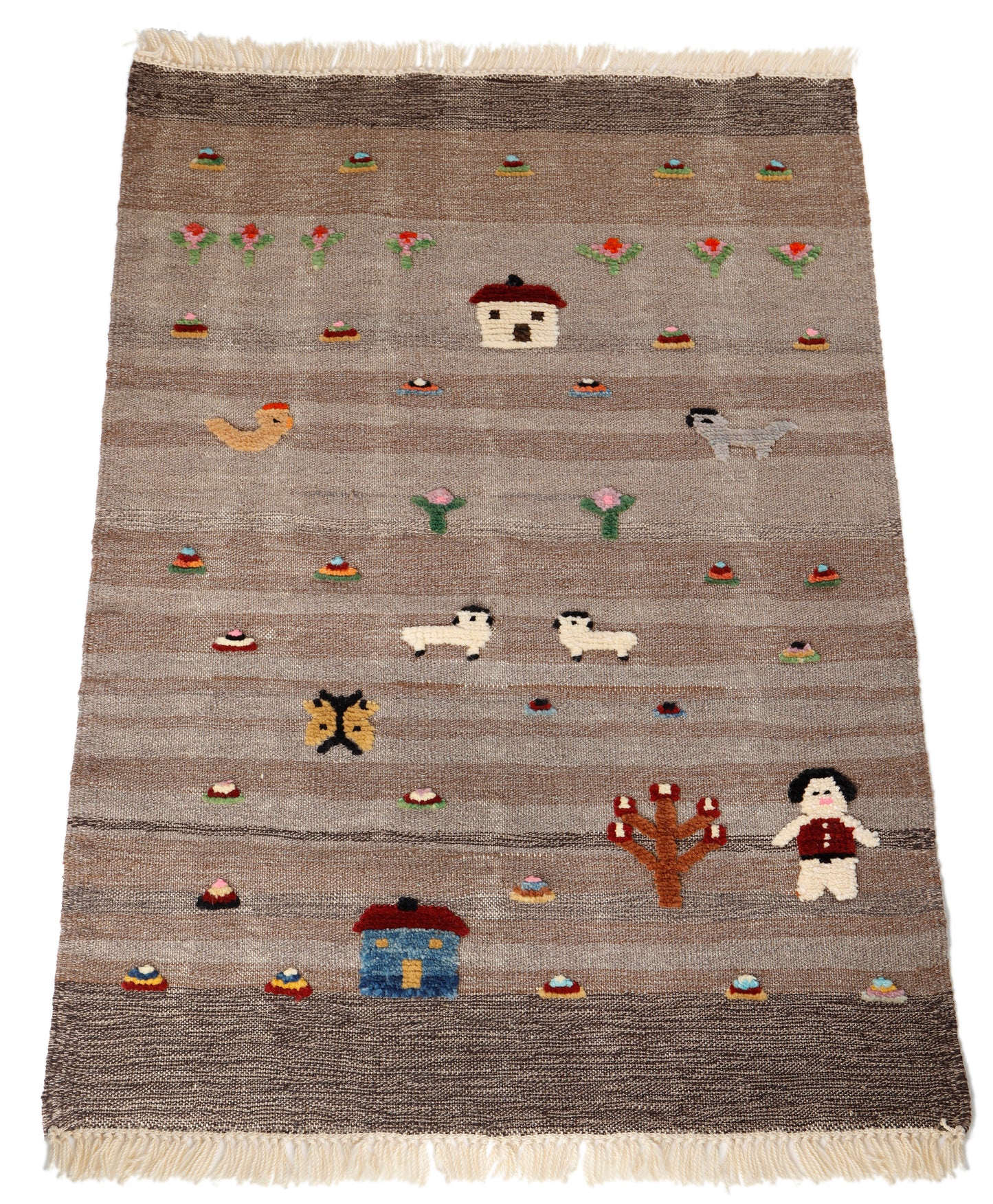 Handwoven Kids Rug: Red Roses Turkish Kilim Rug (3`0`` x 4`4``)