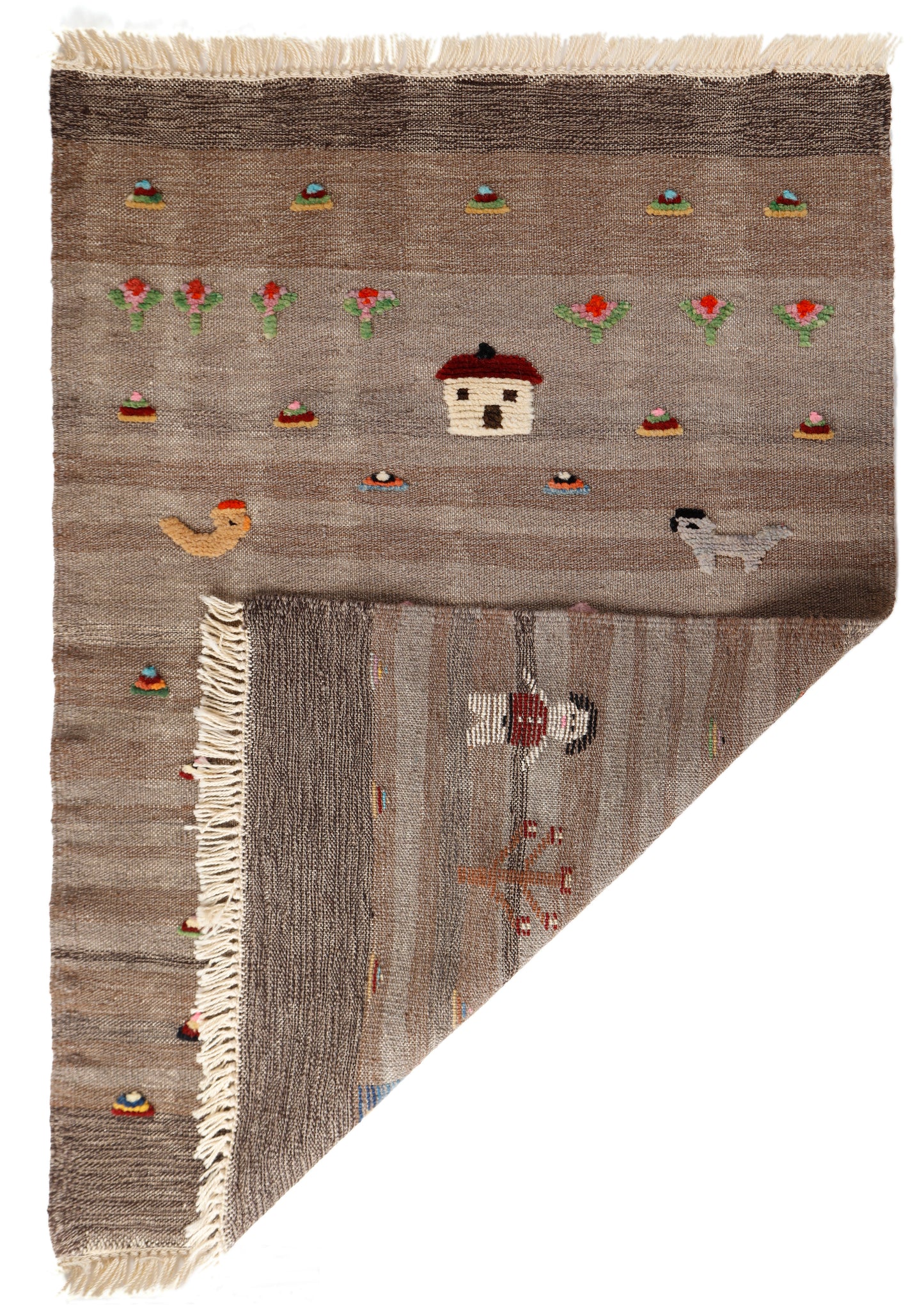 Handwoven Kids Rug: Red Roses Turkish Kilim Rug (3`0`` x 4`4``)