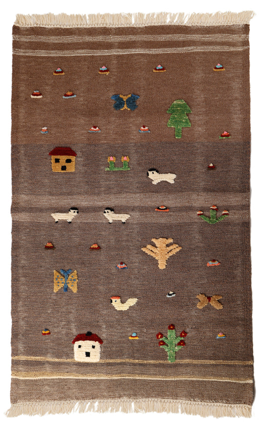 Handwoven Kids Rug: Muddy Playground Turkish Kilim Rug (2`2`` x 4`7``)