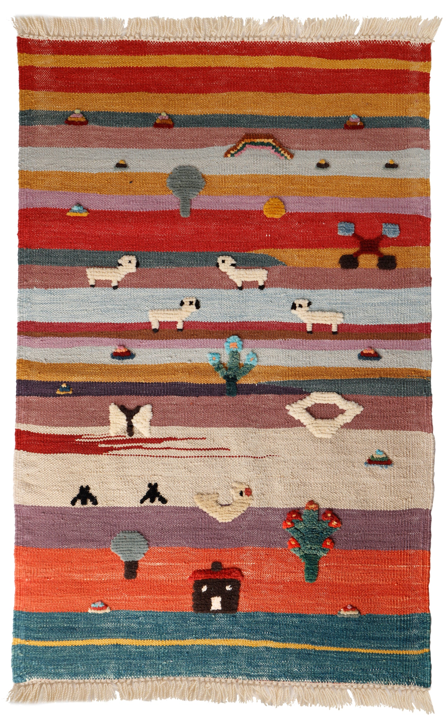 Handwoven Kids Rug: Rainbow World Turkish Kilim Rug (2`9`` x 4`0``)