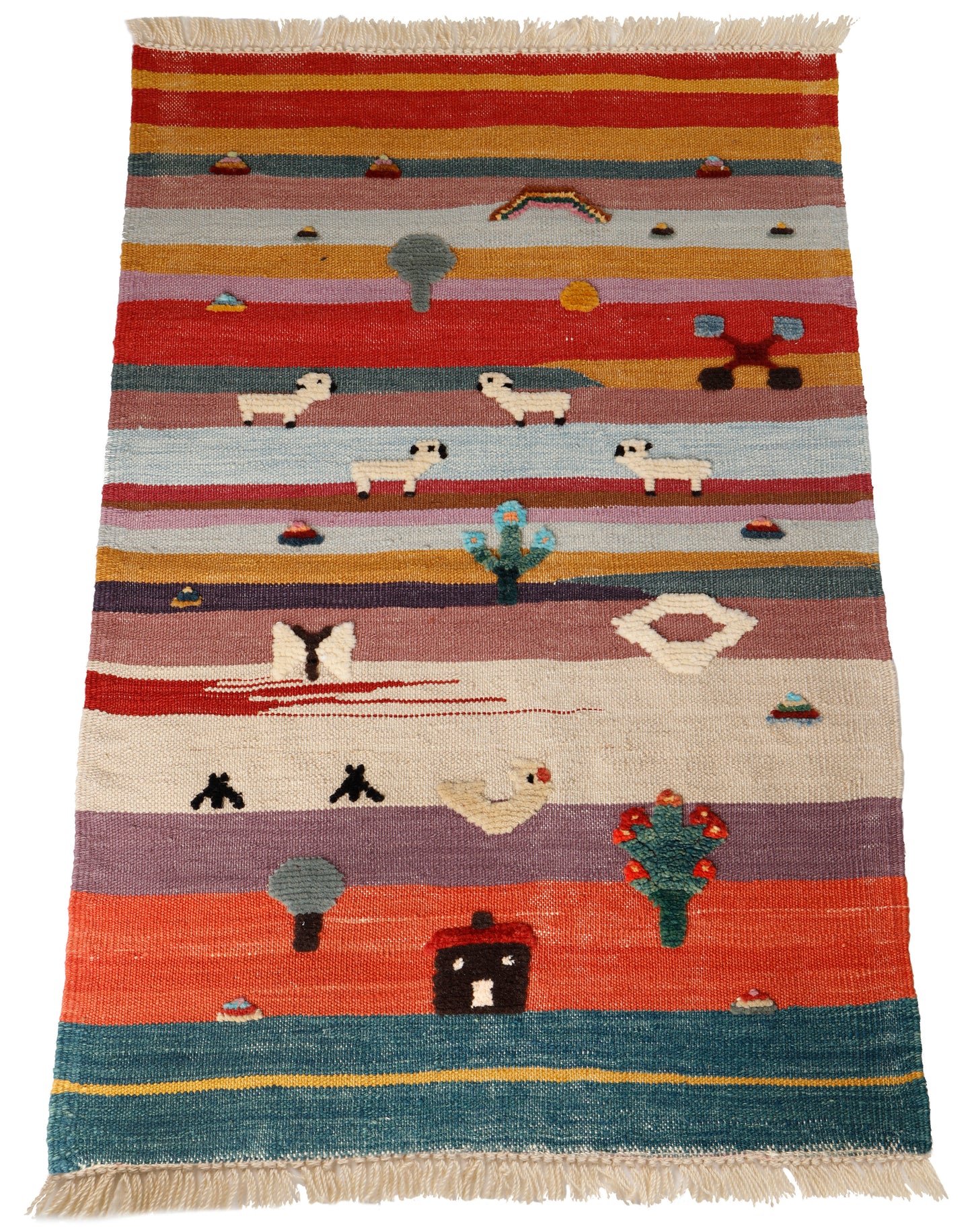 Handwoven Kids Rug: Rainbow World Turkish Kilim Rug (2`9`` x 4`0``)