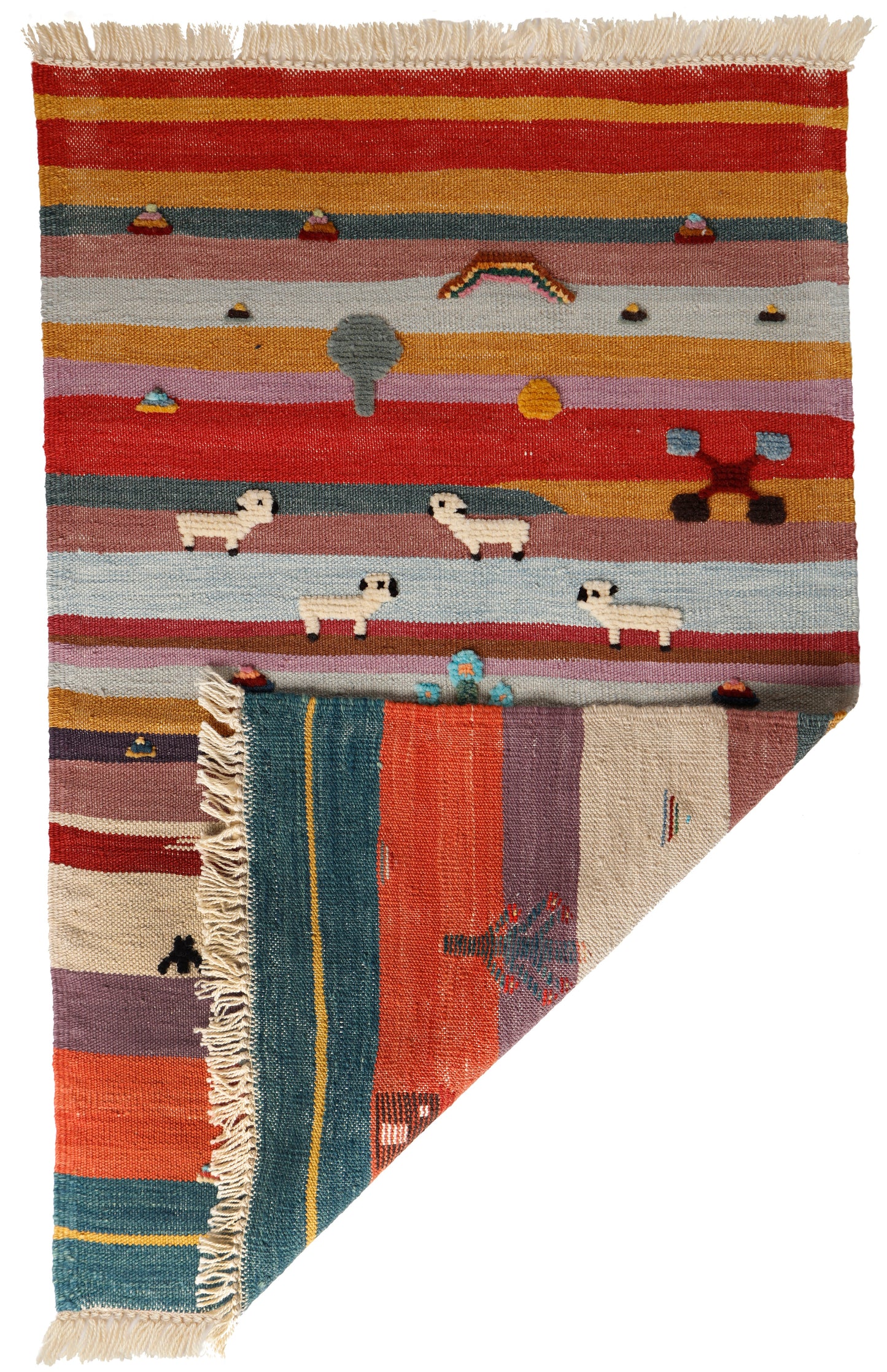 Handwoven Kids Rug: Rainbow World Turkish Kilim Rug (2`9`` x 4`0``)