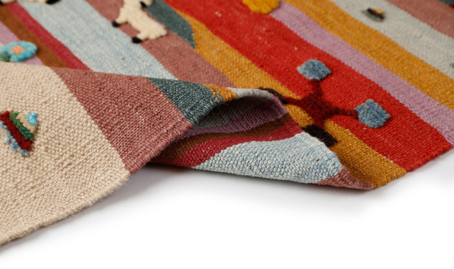 Handwoven Kids Rug: Rainbow World Turkish Kilim Rug (2`9`` x 4`0``)