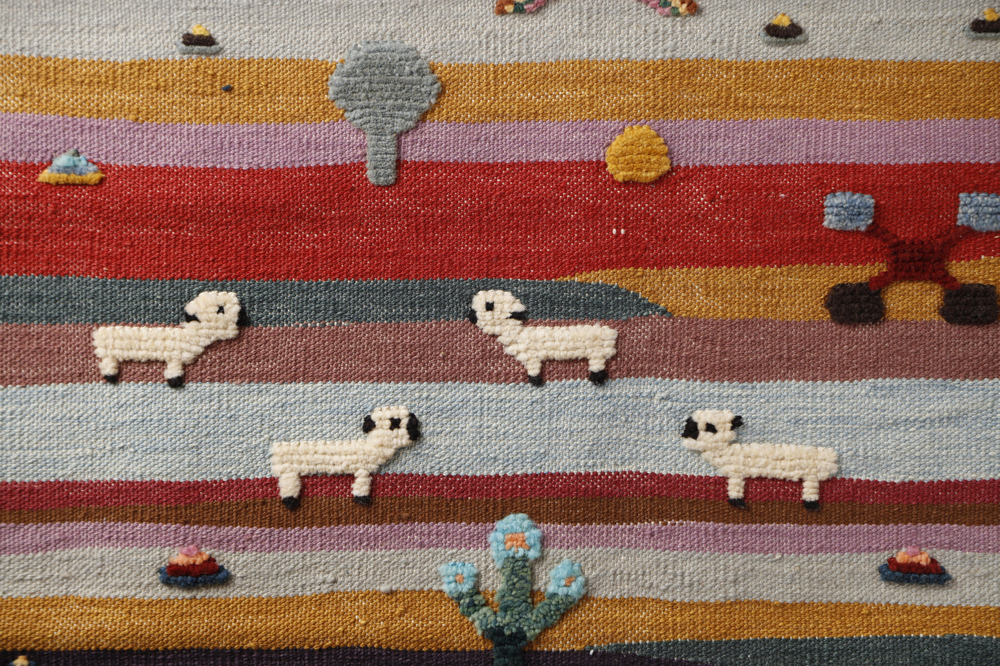 Handwoven Kids Rug: Rainbow World Turkish Kilim Rug (2`9`` x 4`0``)