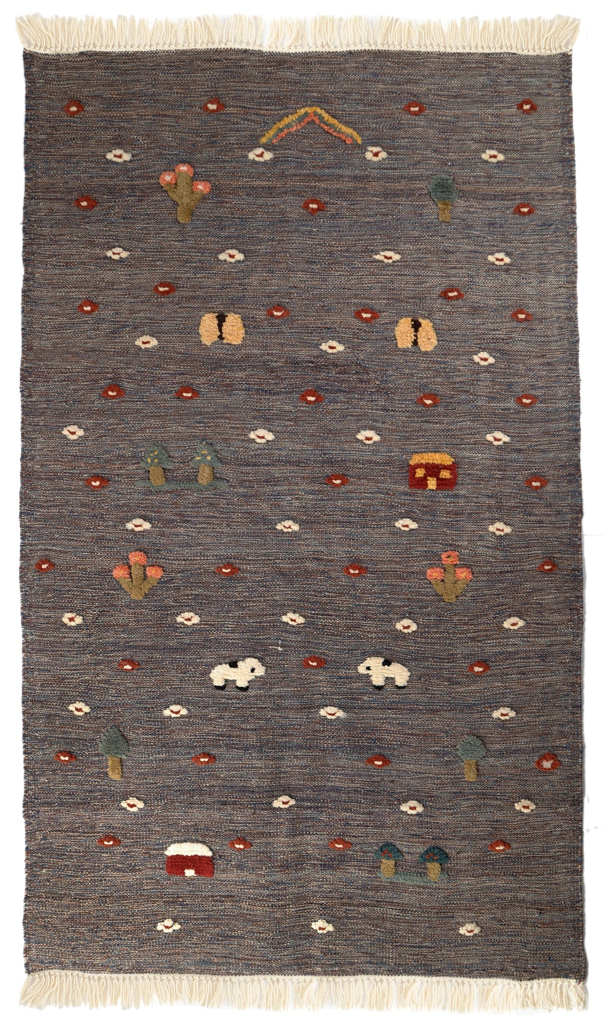 Handwoven Kids Rug: Night Flowers Turkish Kilim Rug (3`5`` x 5`8``)