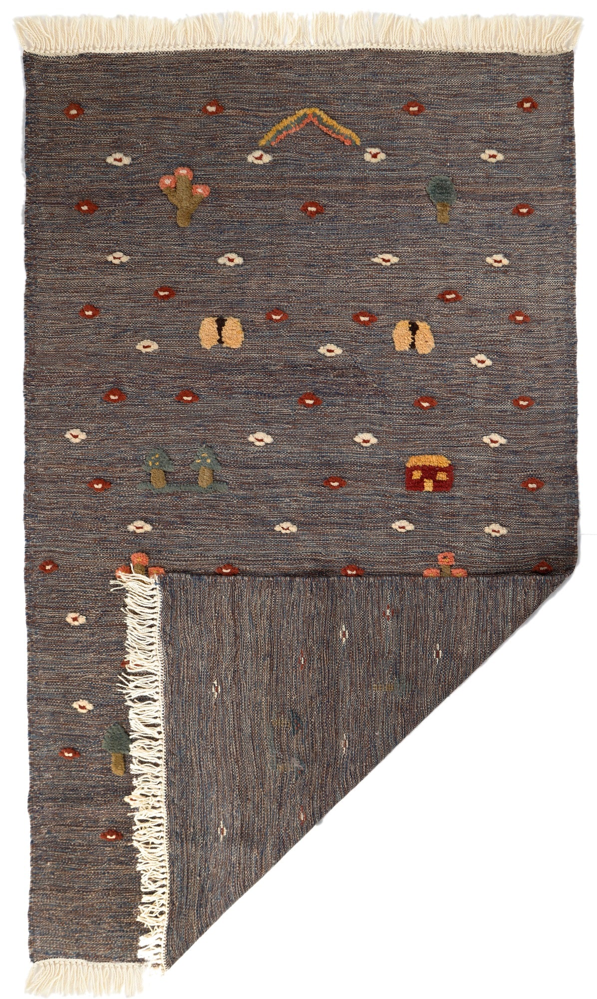 Handwoven Kids Rug: Night Flowers Turkish Kilim Rug (3`5`` x 5`8``)