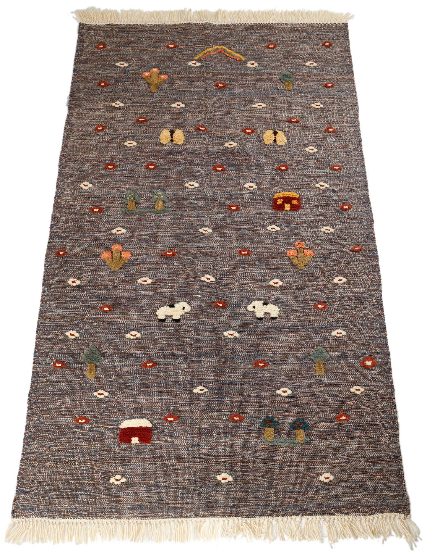 Handwoven Kids Rug: Night Flowers Turkish Kilim Rug (3`5`` x 5`8``)