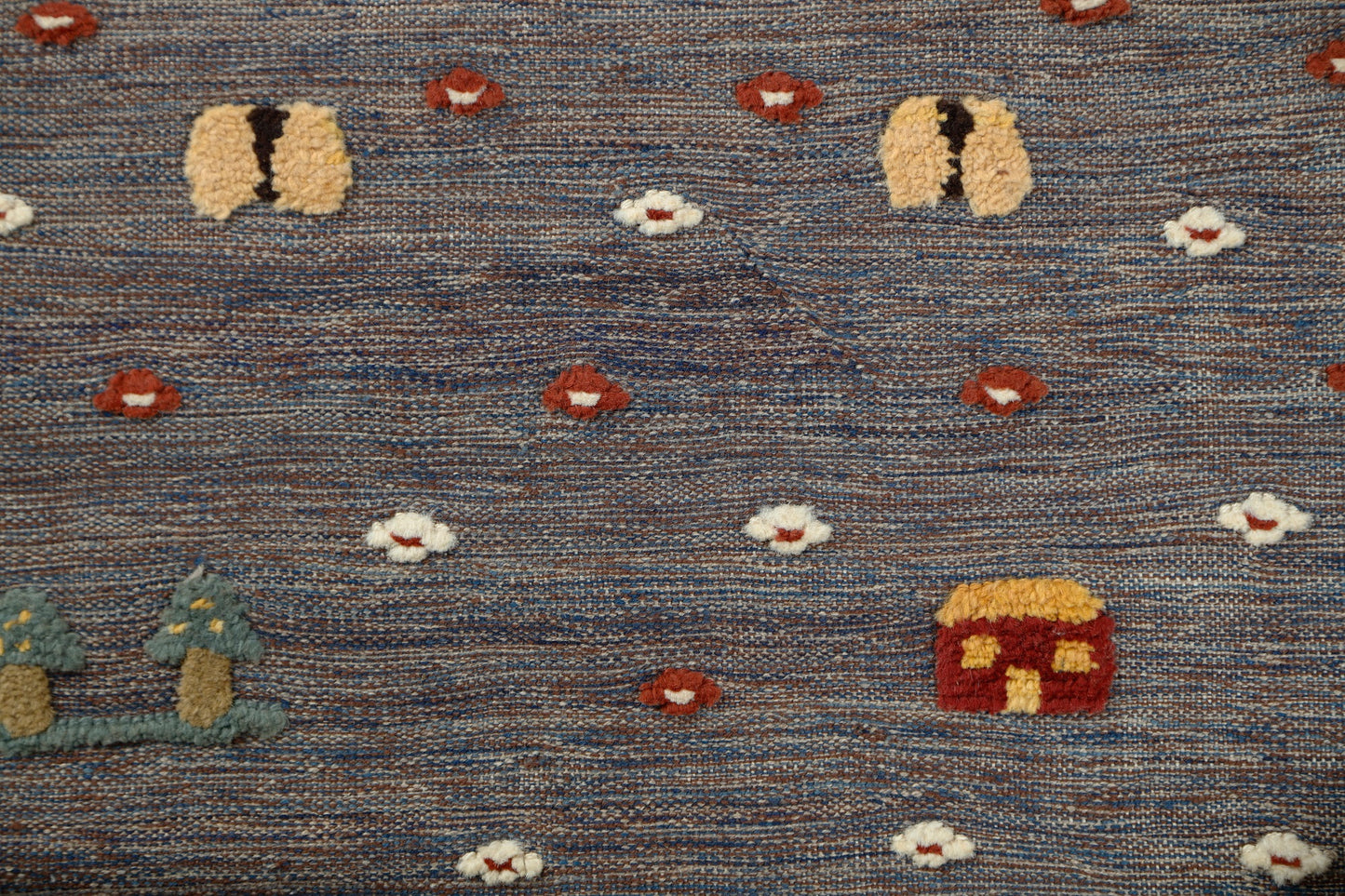 Handwoven Kids Rug: Night Flowers Turkish Kilim Rug (3`5`` x 5`8``)