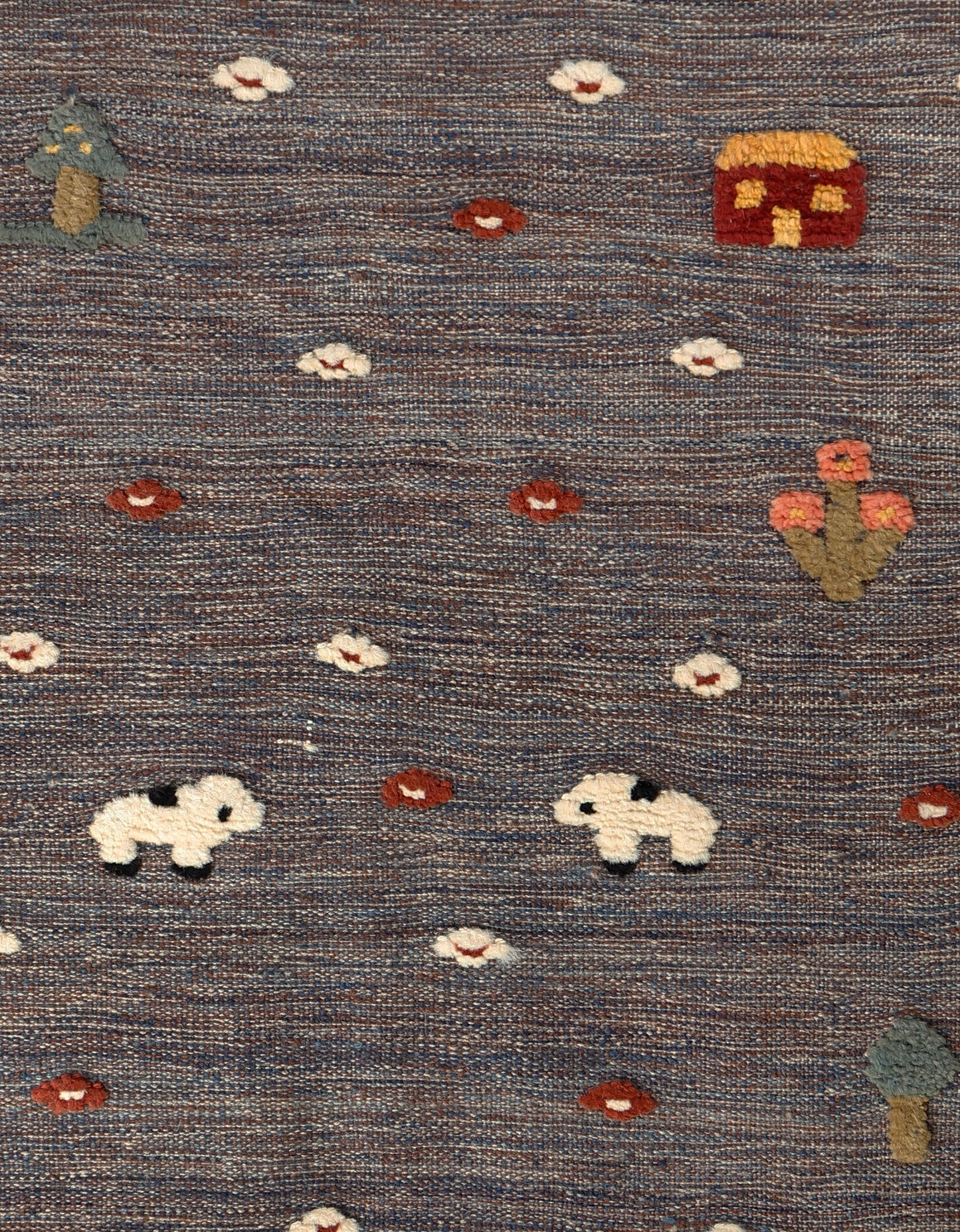 Handwoven Kids Rug: Night Flowers Turkish Kilim Rug (3`5`` x 5`8``)