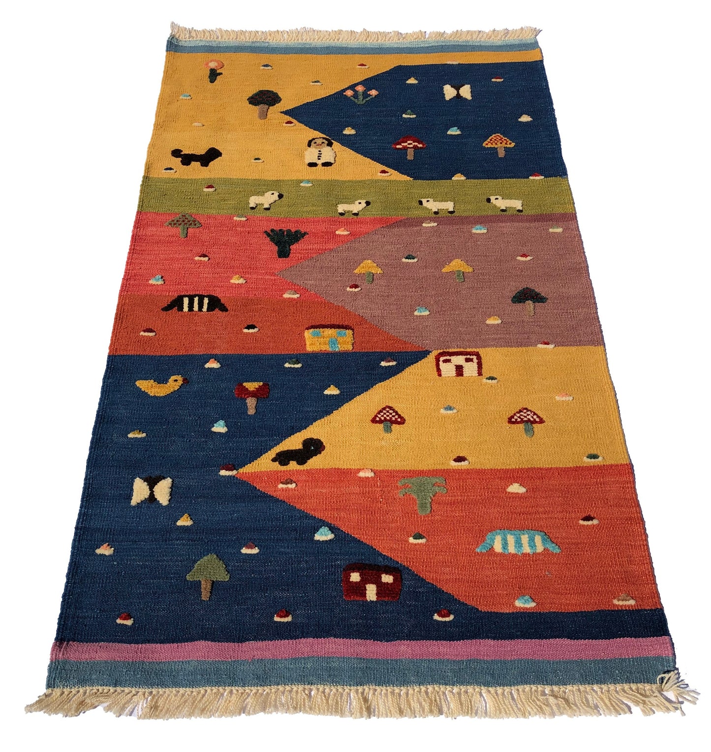 Handwoven Kids Rug: Dance with Colors Turkish Kilim Rug (3`5`` x 5`6``)