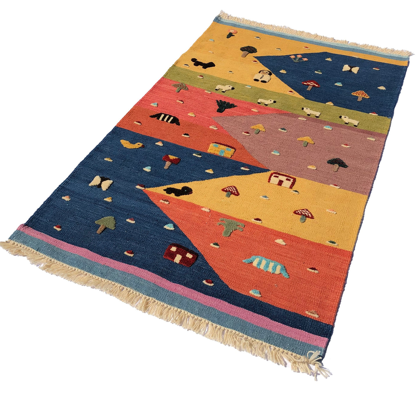 Handwoven Kids Rug: Dance with Colors Turkish Kilim Rug (3`5`` x 5`6``)