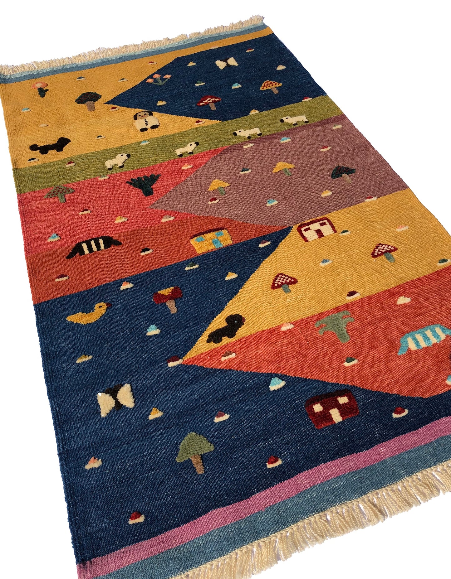 Handwoven Kids Rug: Dance with Colors Turkish Kilim Rug (3`5`` x 5`6``)