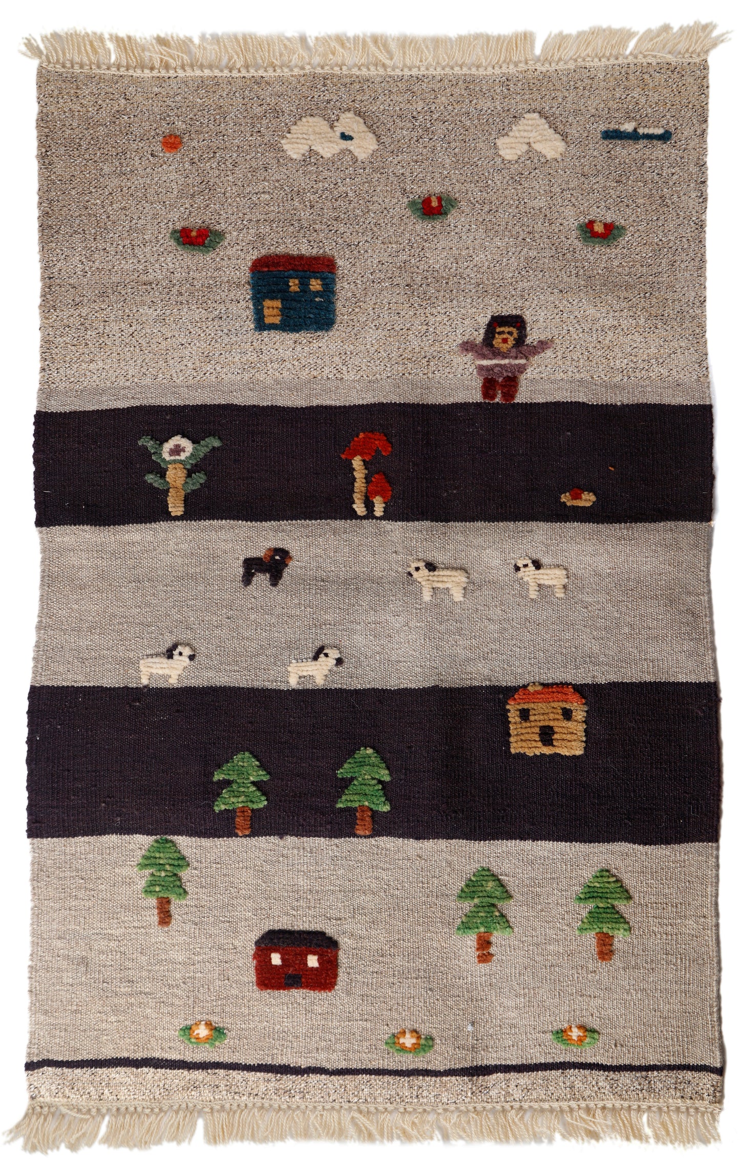 Handwoven Kids Rug: Forest Life Turkish Kilim Rug (3`0 x 4`3)