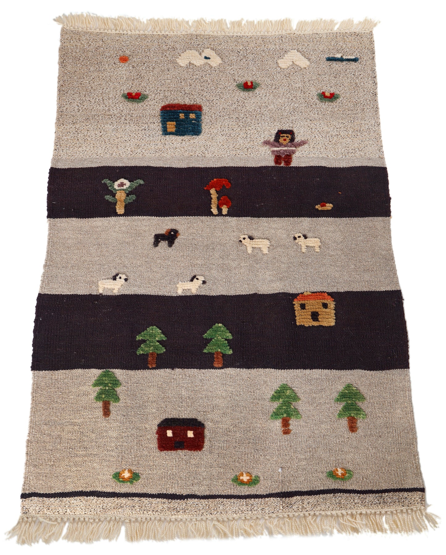 Handwoven Kids Rug: Forest Life Turkish Kilim Rug (3`0 x 4`3)