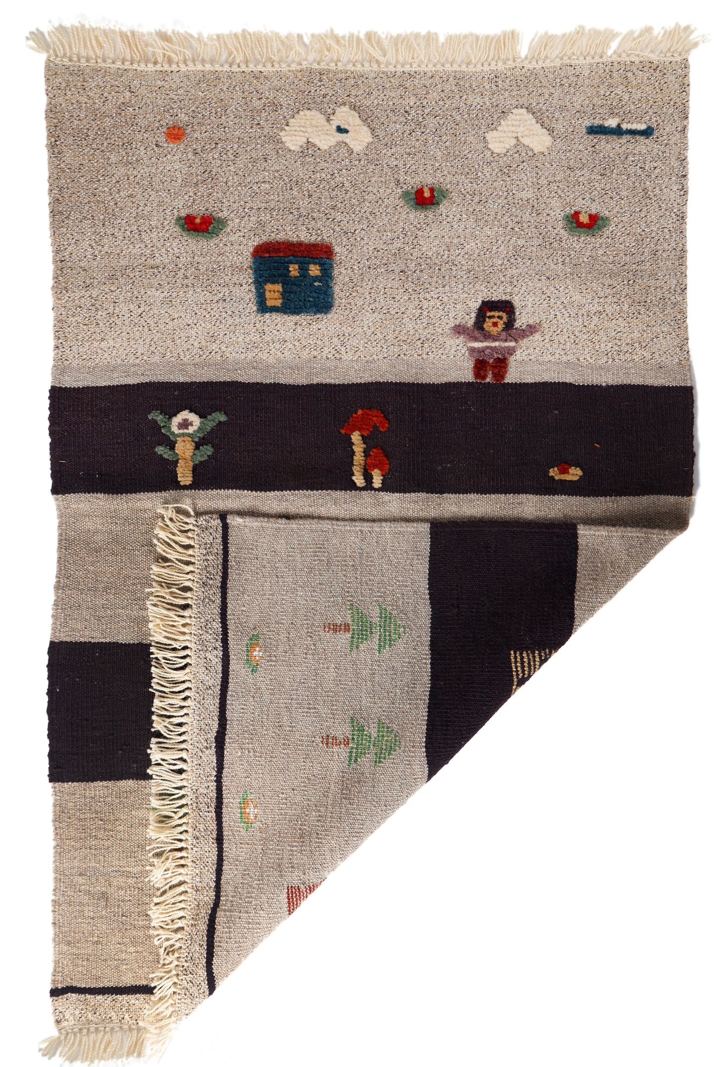 Handwoven Kids Rug: Forest Life Turkish Kilim Rug (3`0 x 4`3)