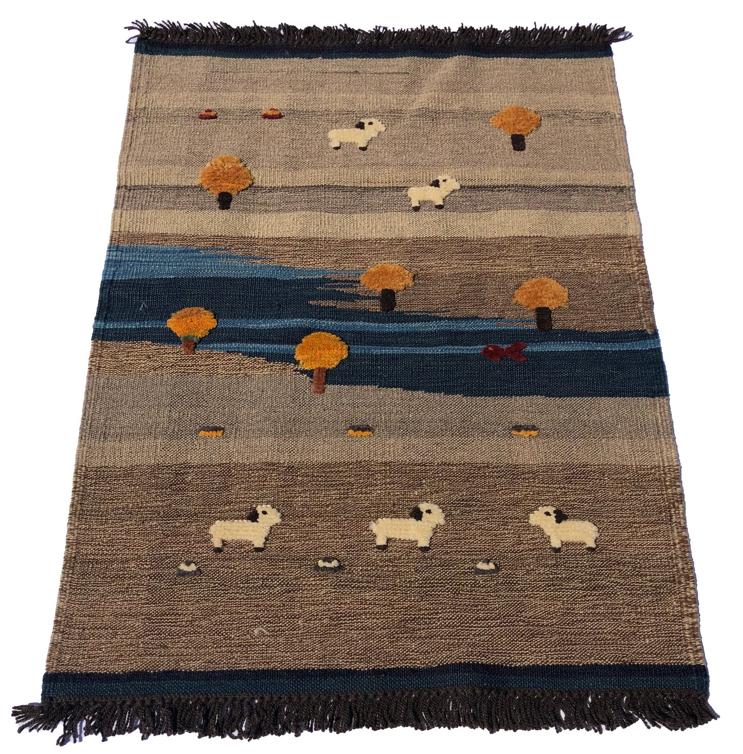 Handwoven Kids Rug: River Side Turkish Kilim Rug (2`8`` x 3`7``)