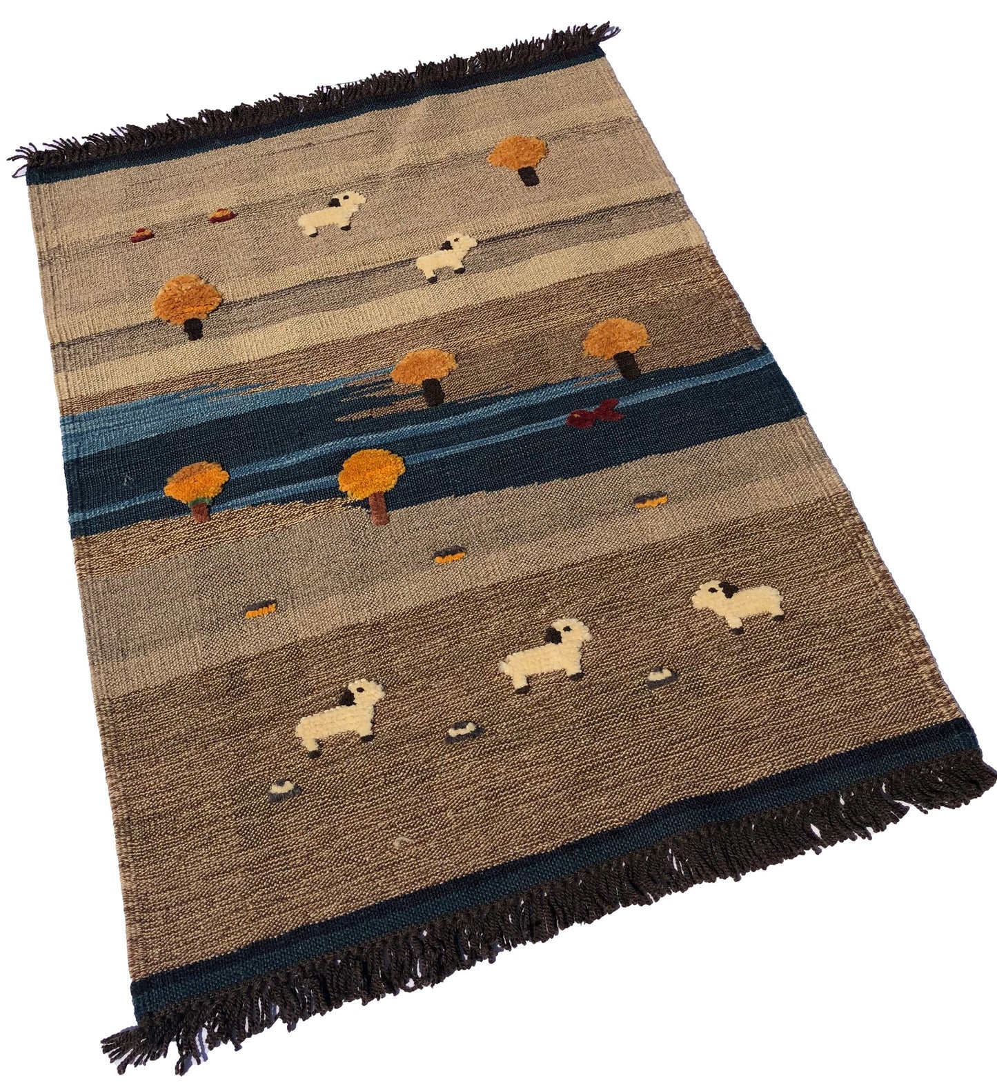 Handwoven Kids Rug: River Side Turkish Kilim Rug (2`8`` x 3`7``)