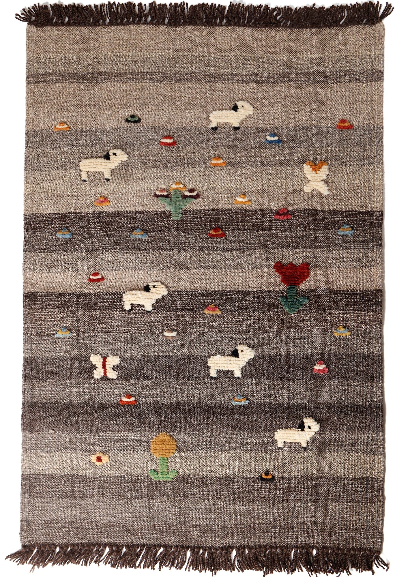 Handwoven Kids Rug: Baby Goats Turkish Kilim Rug (2`6`` x 3`7``)