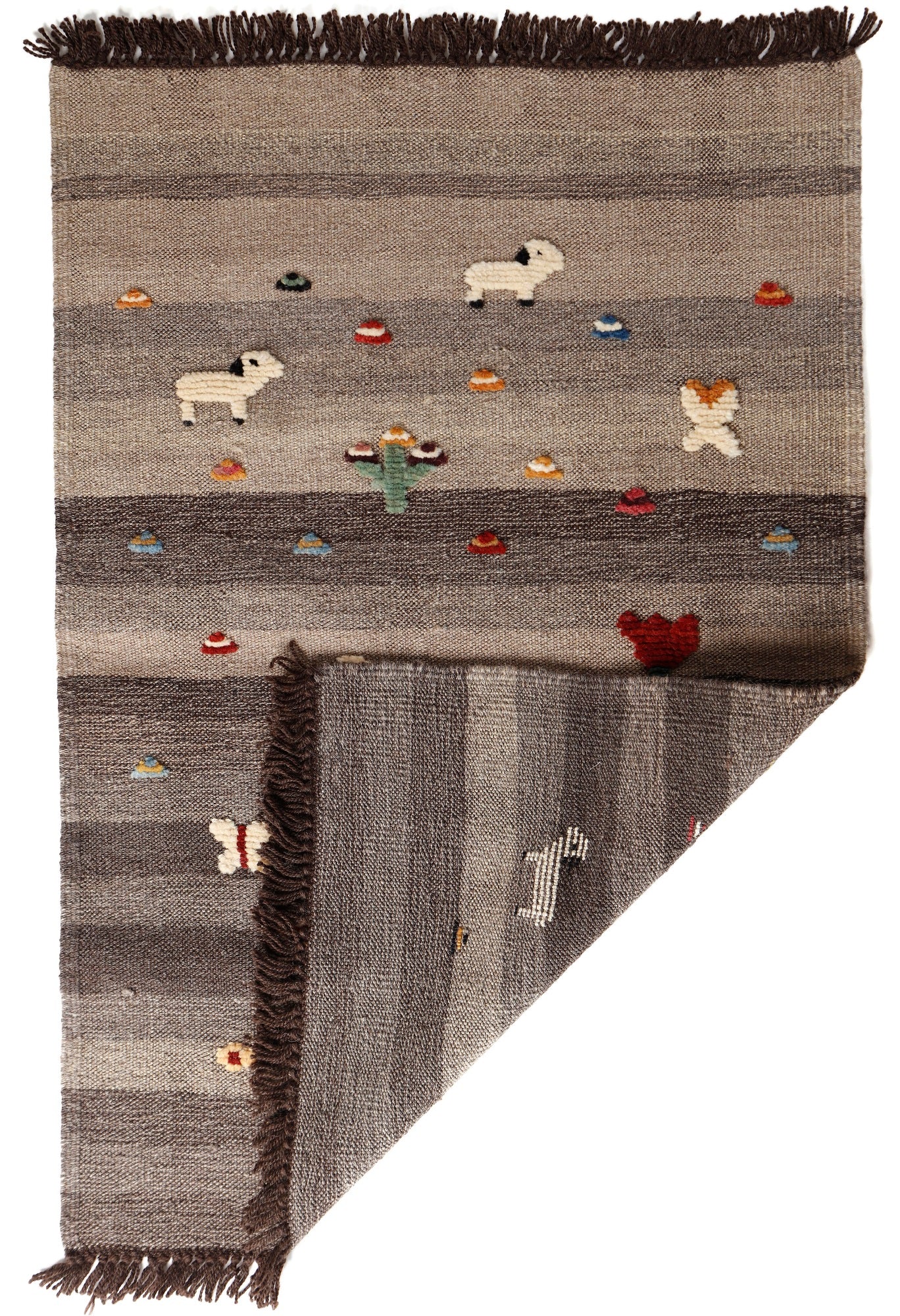 Handwoven Kids Rug: Baby Goats Turkish Kilim Rug (2`6`` x 3`7``)