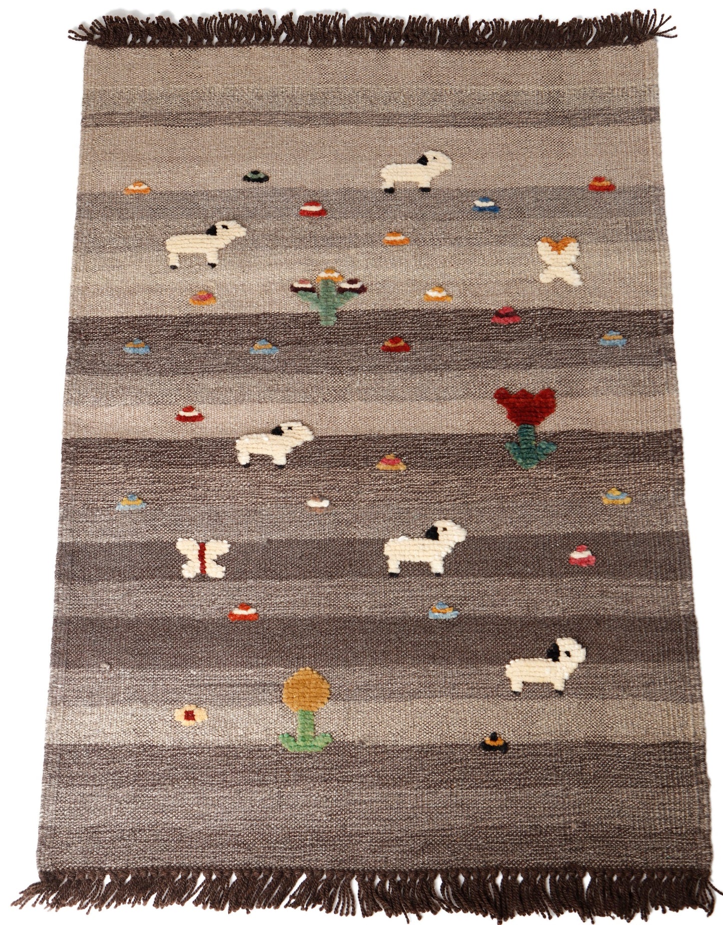 Handwoven Kids Rug: Baby Goats Turkish Kilim Rug (2`6`` x 3`7``)