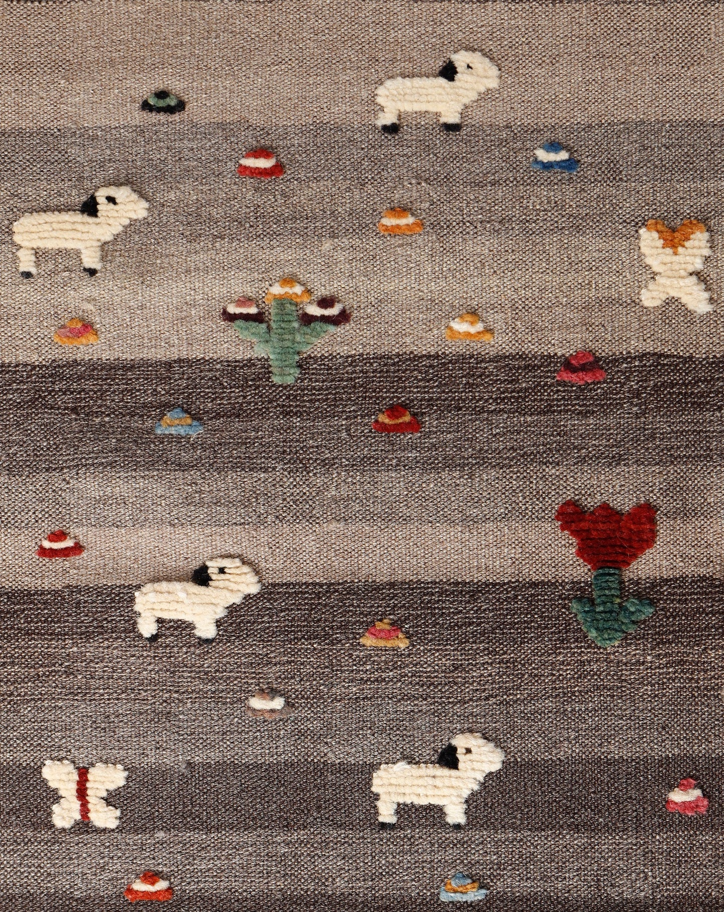 Handwoven Kids Rug: Baby Goats Turkish Kilim Rug (2`6`` x 3`7``)